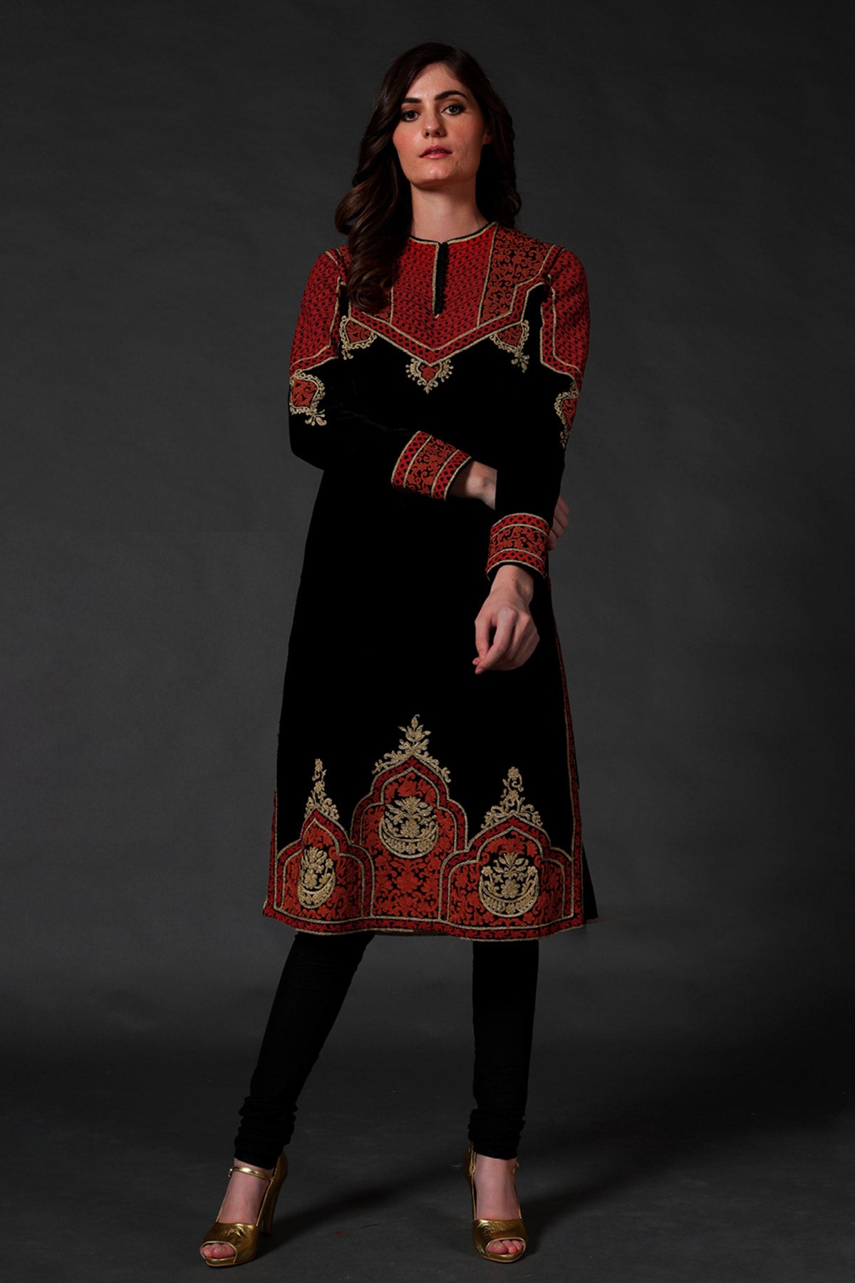 Black Velvet Embroidered Kurta Set