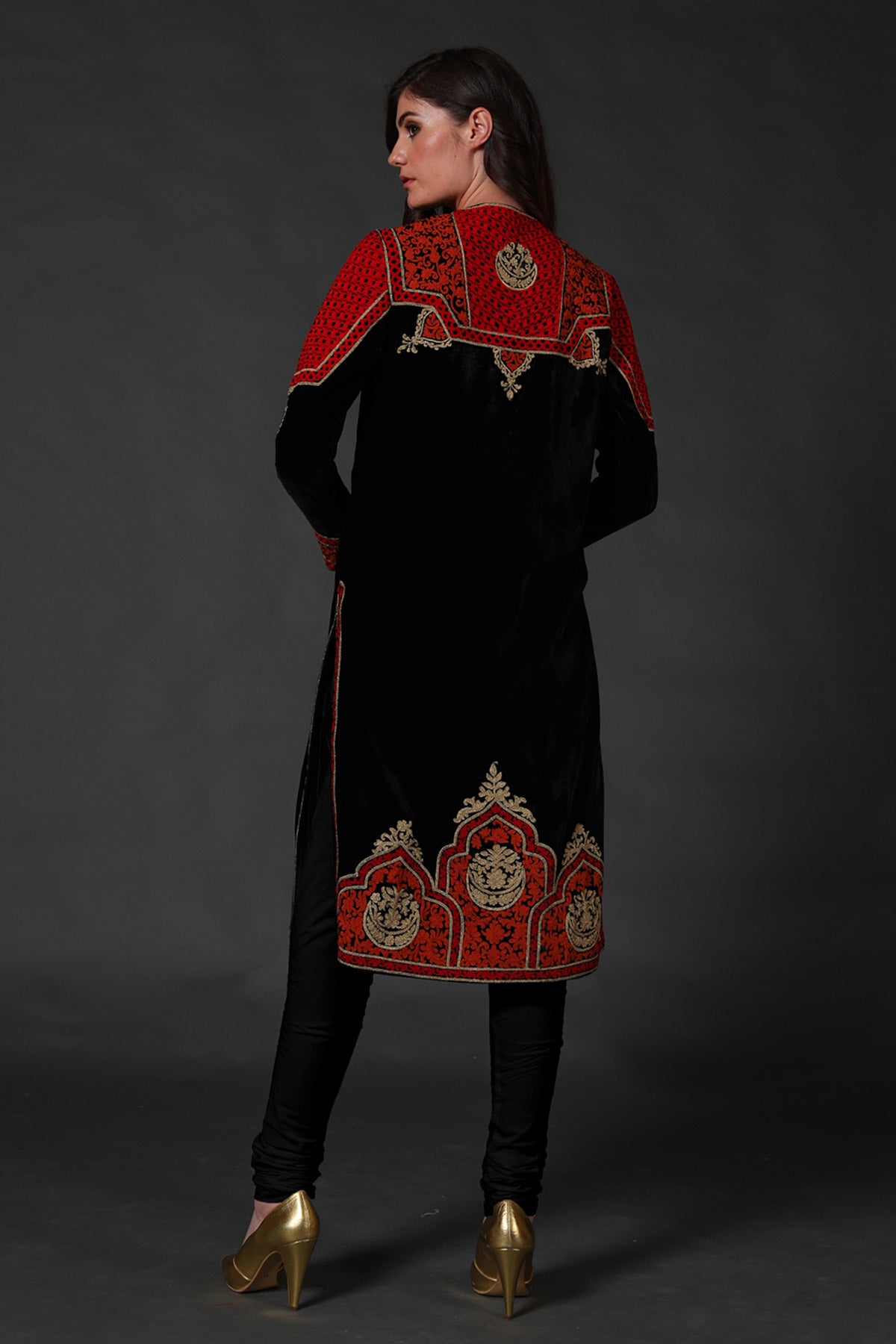 Black Velvet Embroidered Kurta Set
