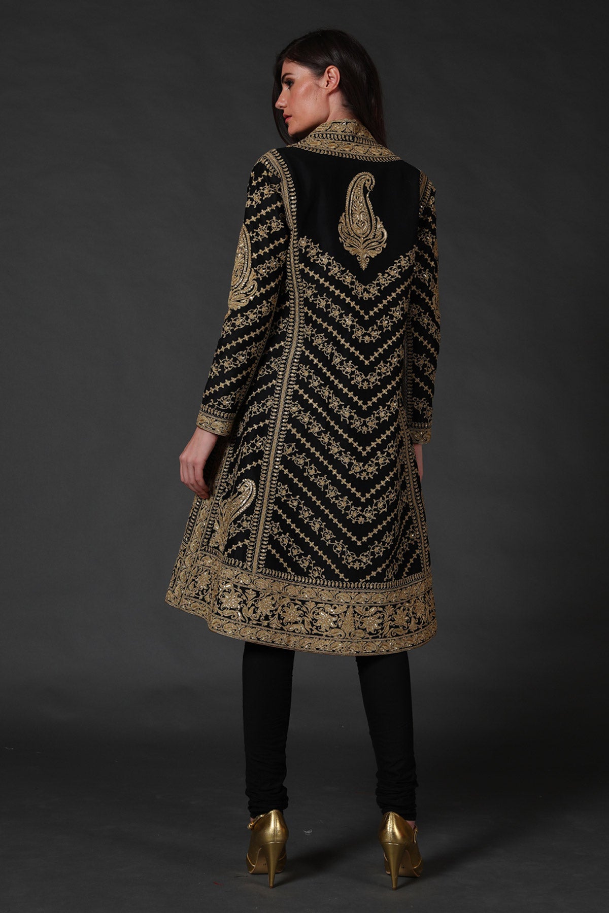 Black Chanderi Embroidered A-Line Kurta Set