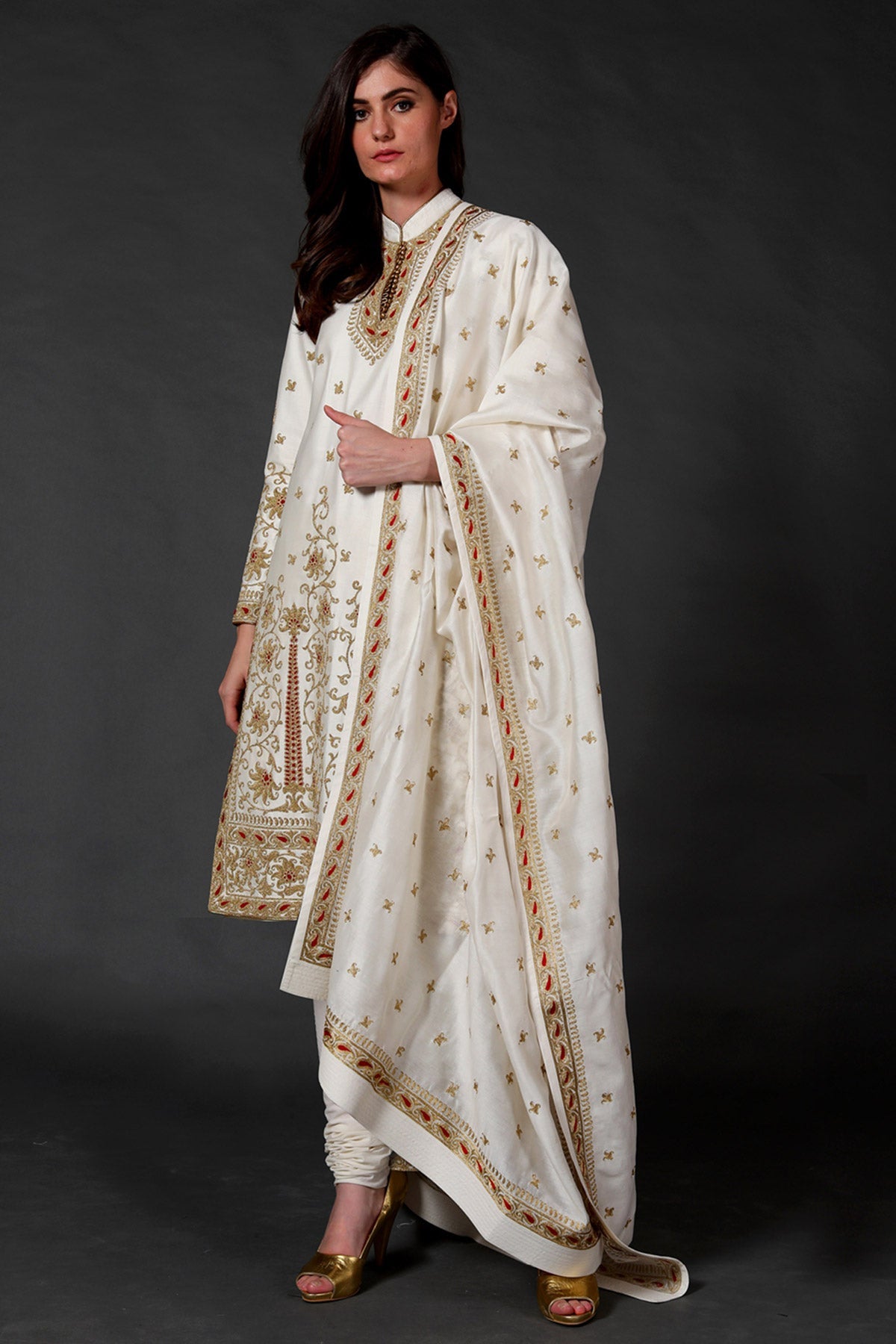 Ivory Chanderi Embroidered Kurta Set