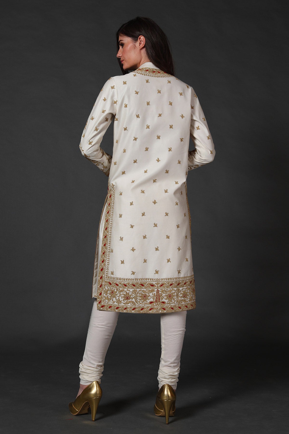 Ivory Chanderi Embroidered Kurta Set