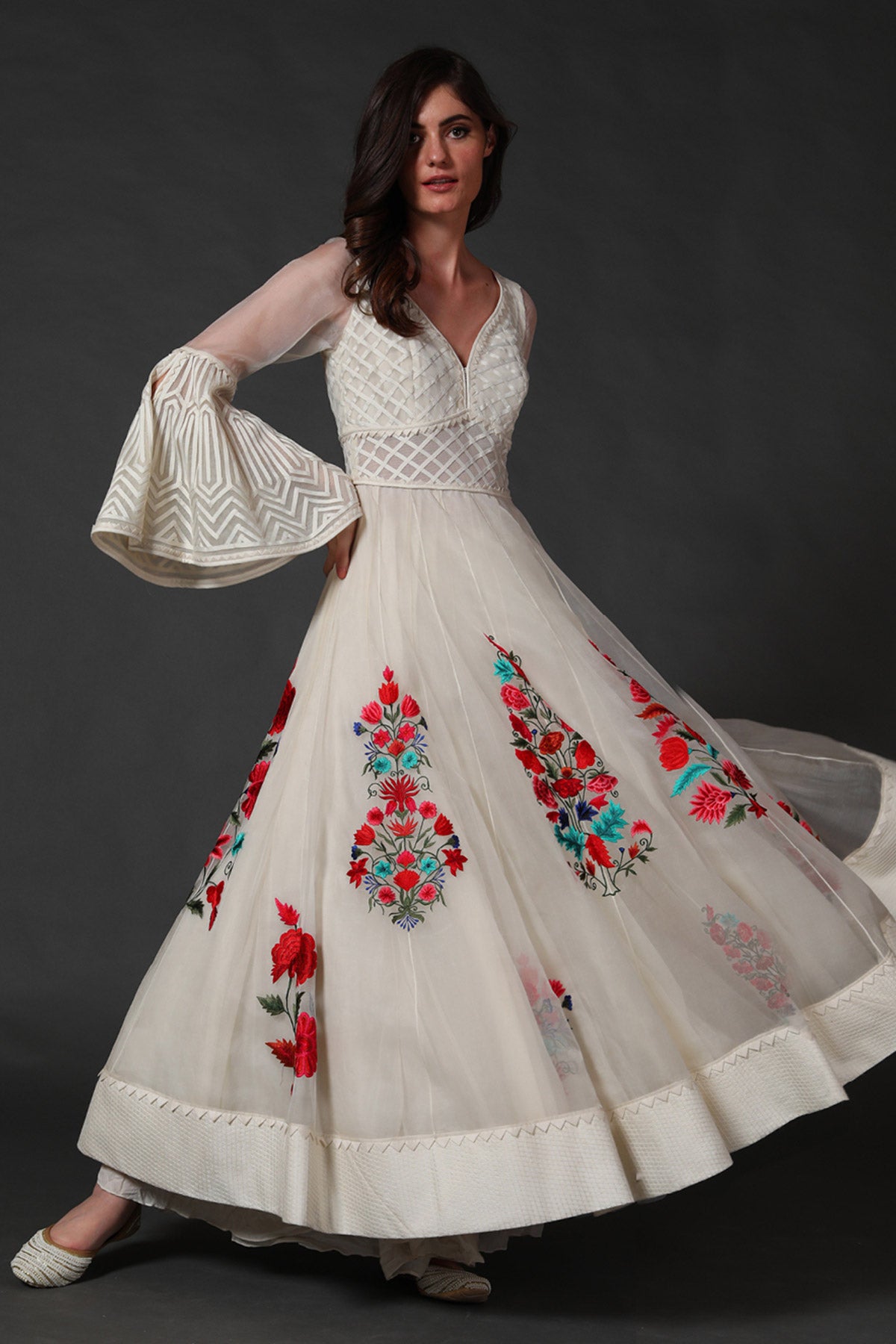 Organza Anarkali Set With Floral Embroidery
