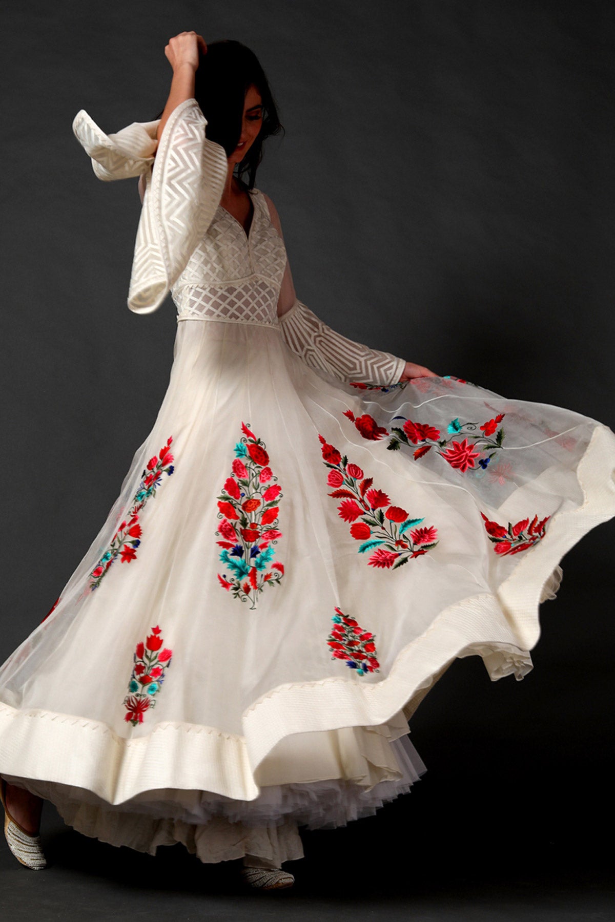 Organza Anarkali Set With Floral Embroidery
