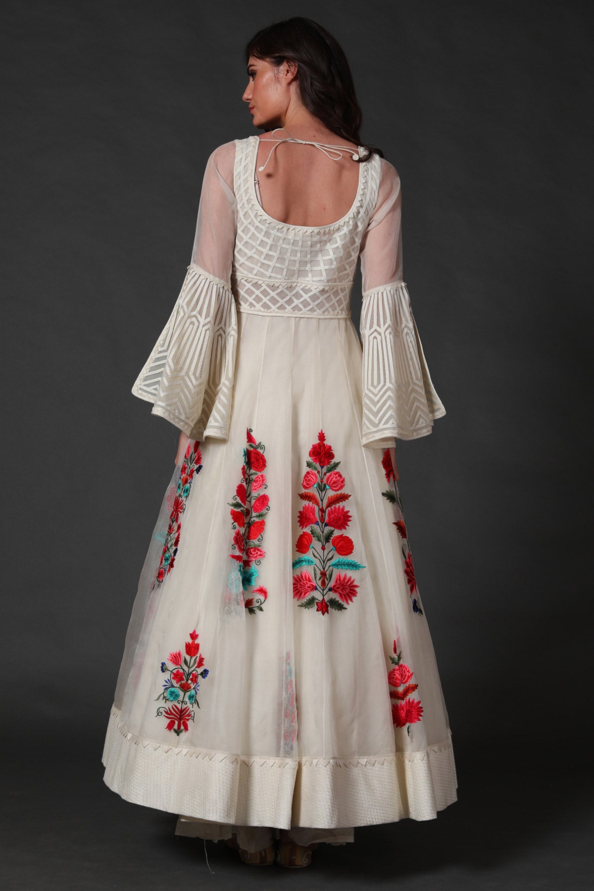 Organza Anarkali Set With Floral Embroidery