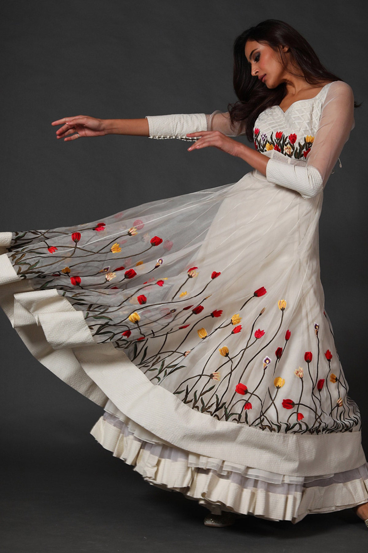 Organza Anarkali Set With Floral Embroidery