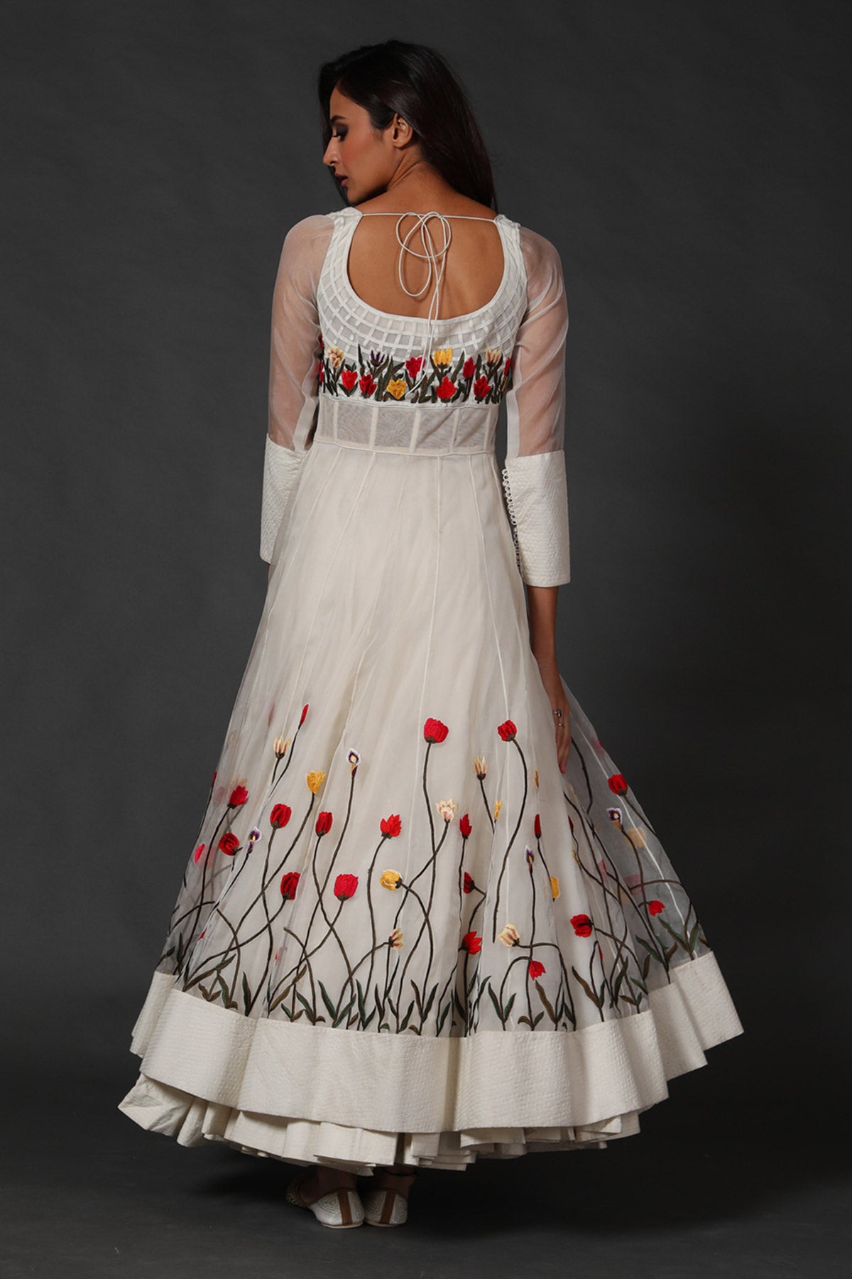 Organza Anarkali Set With Floral Embroidery