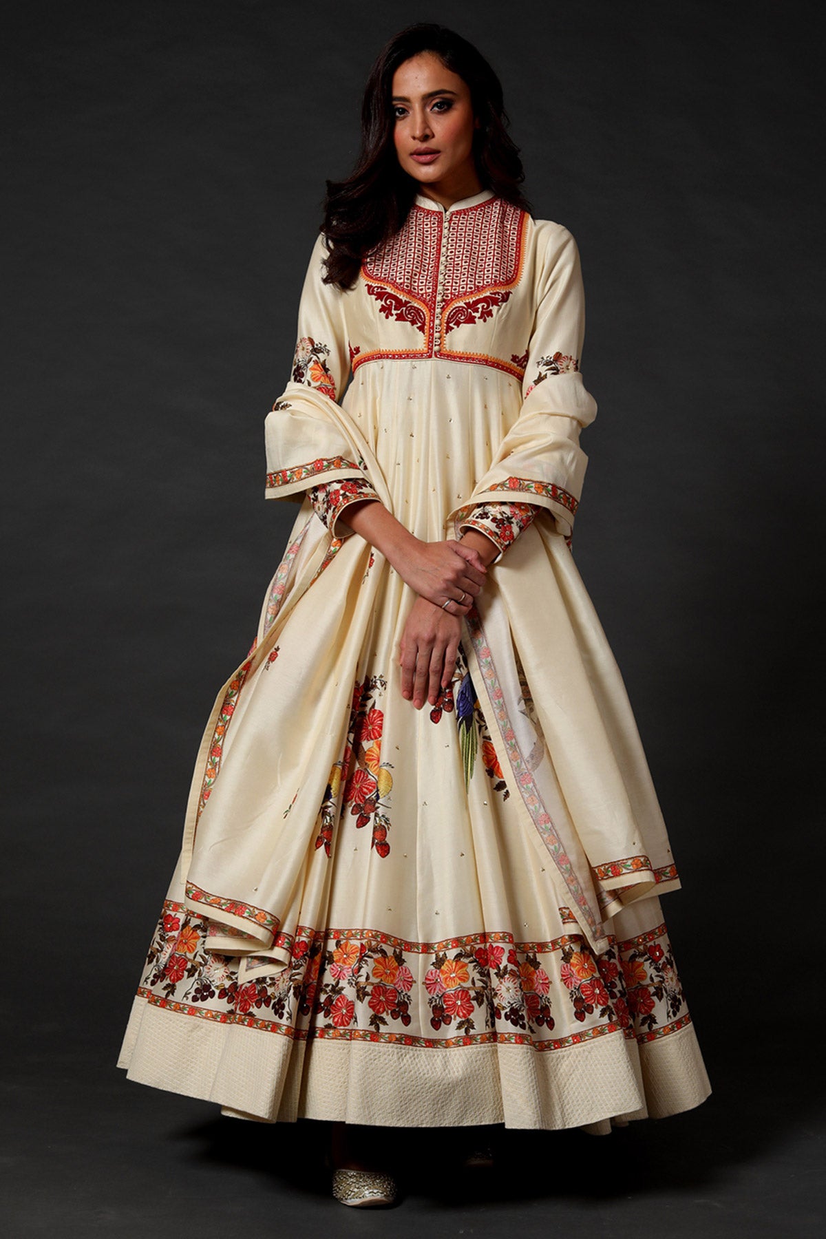 Digital Print Anarkali Set With Neck Embroidery