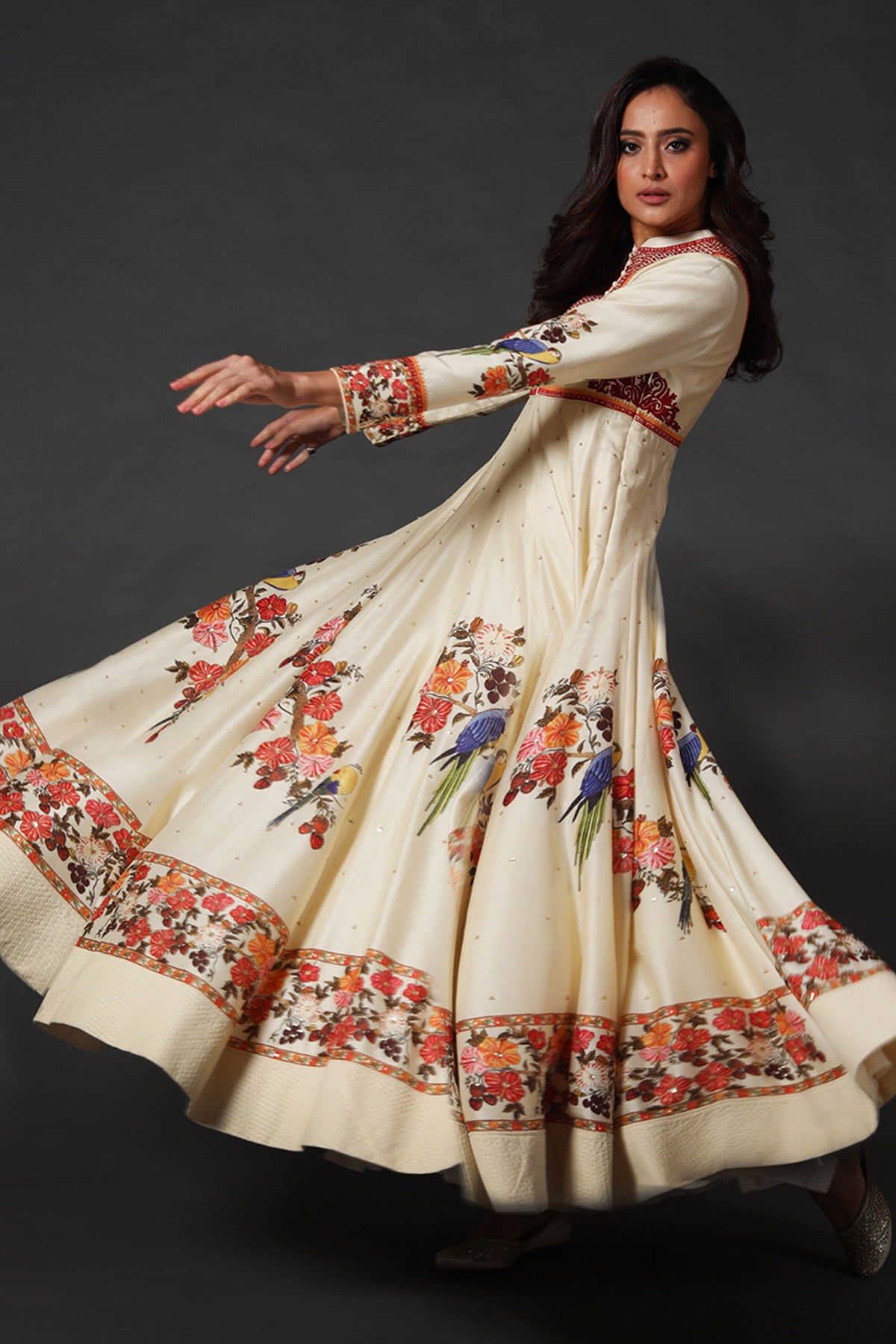 Digital Print Anarkali Set With Neck Embroidery