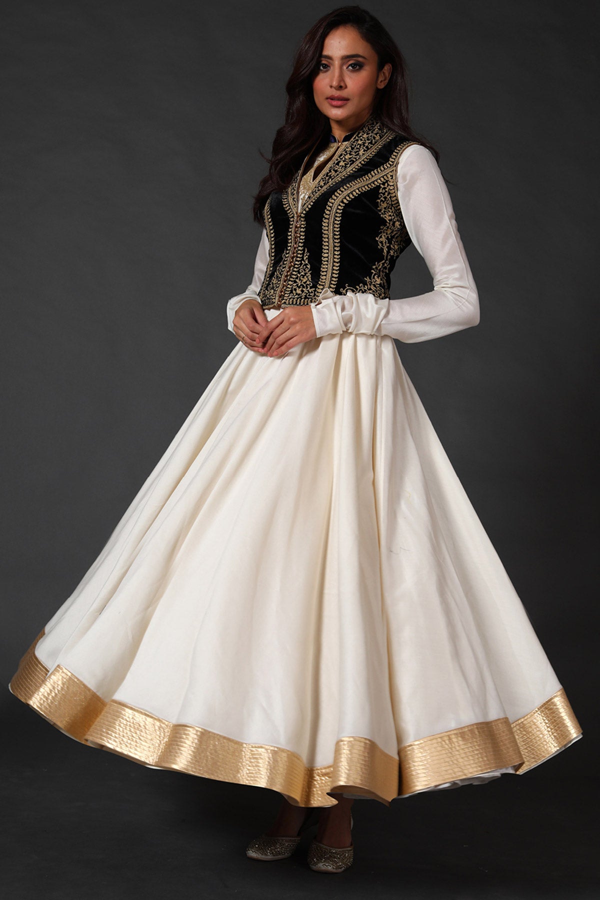 Chanderi Anarkali Set with Velvet Koti
