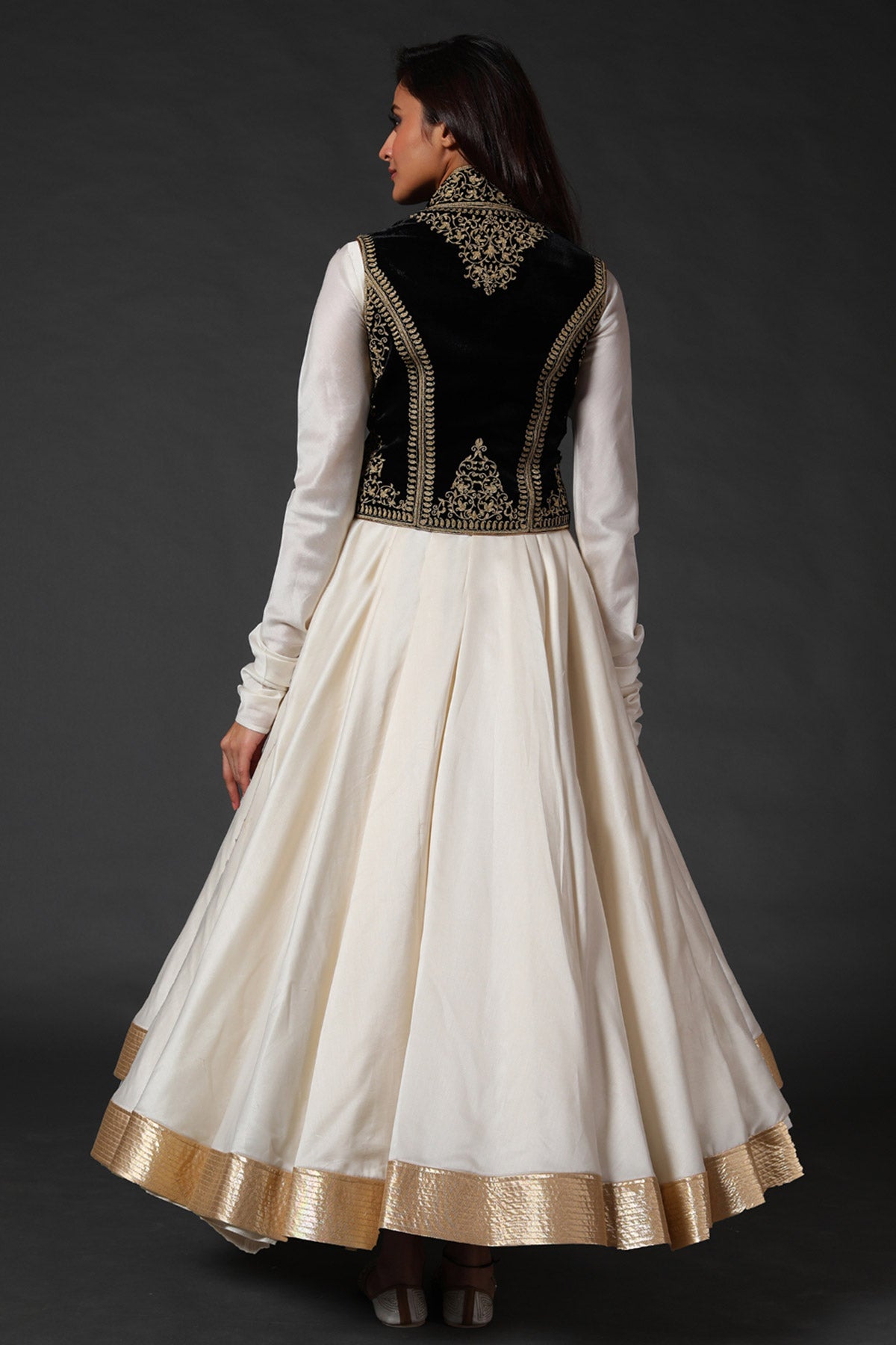 Chanderi Anarkali Set with Velvet Koti