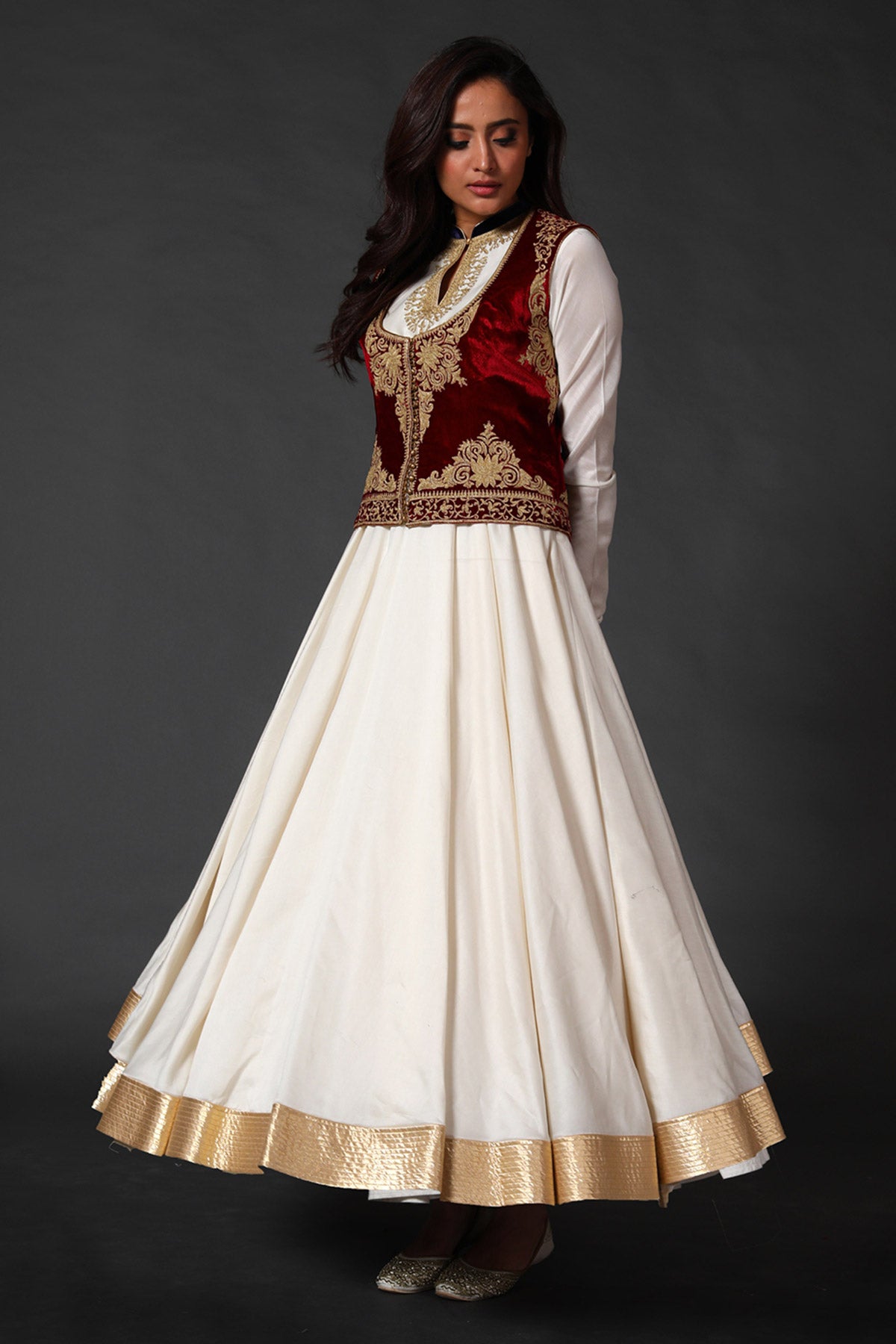 Chanderi Anarkali Set with Velvet Koti