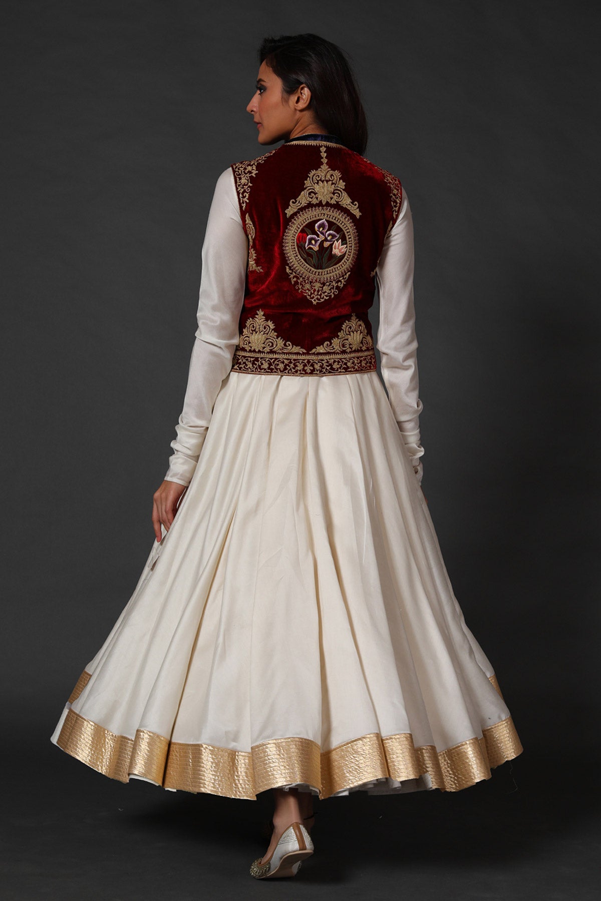 Chanderi Anarkali Set with Velvet Koti