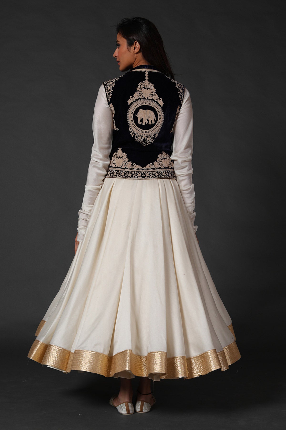 Chanderi Anarkali Set with Velvet Koti