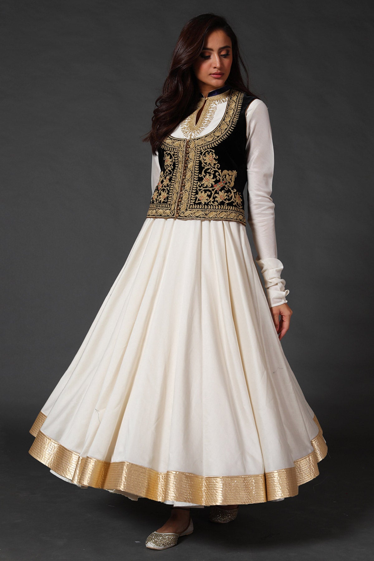 Chanderi Anarkali Set with Velvet Koti