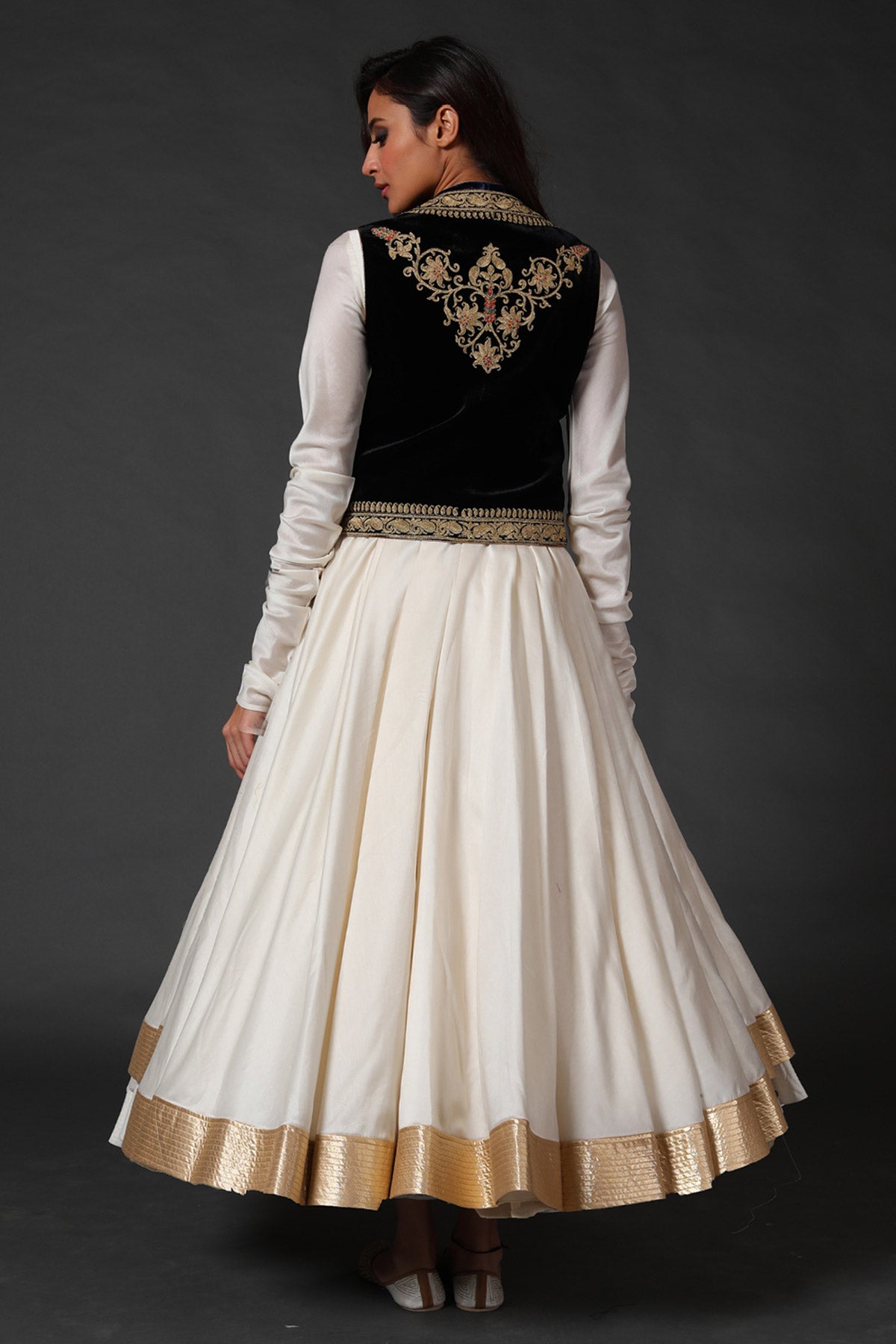 Chanderi Anarkali Set with Velvet Koti