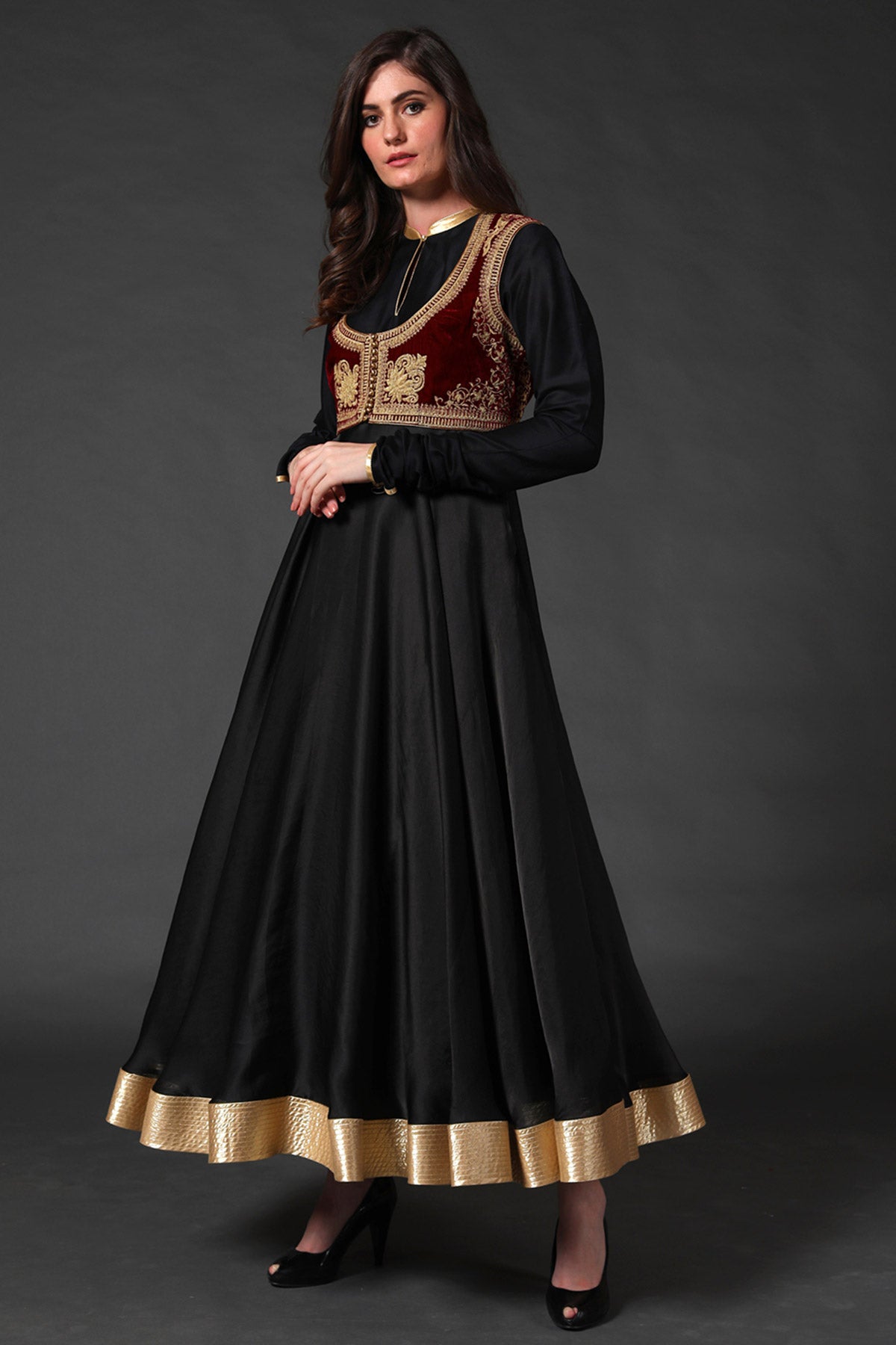 Chanderi Anarkali Set with Velvet Koti