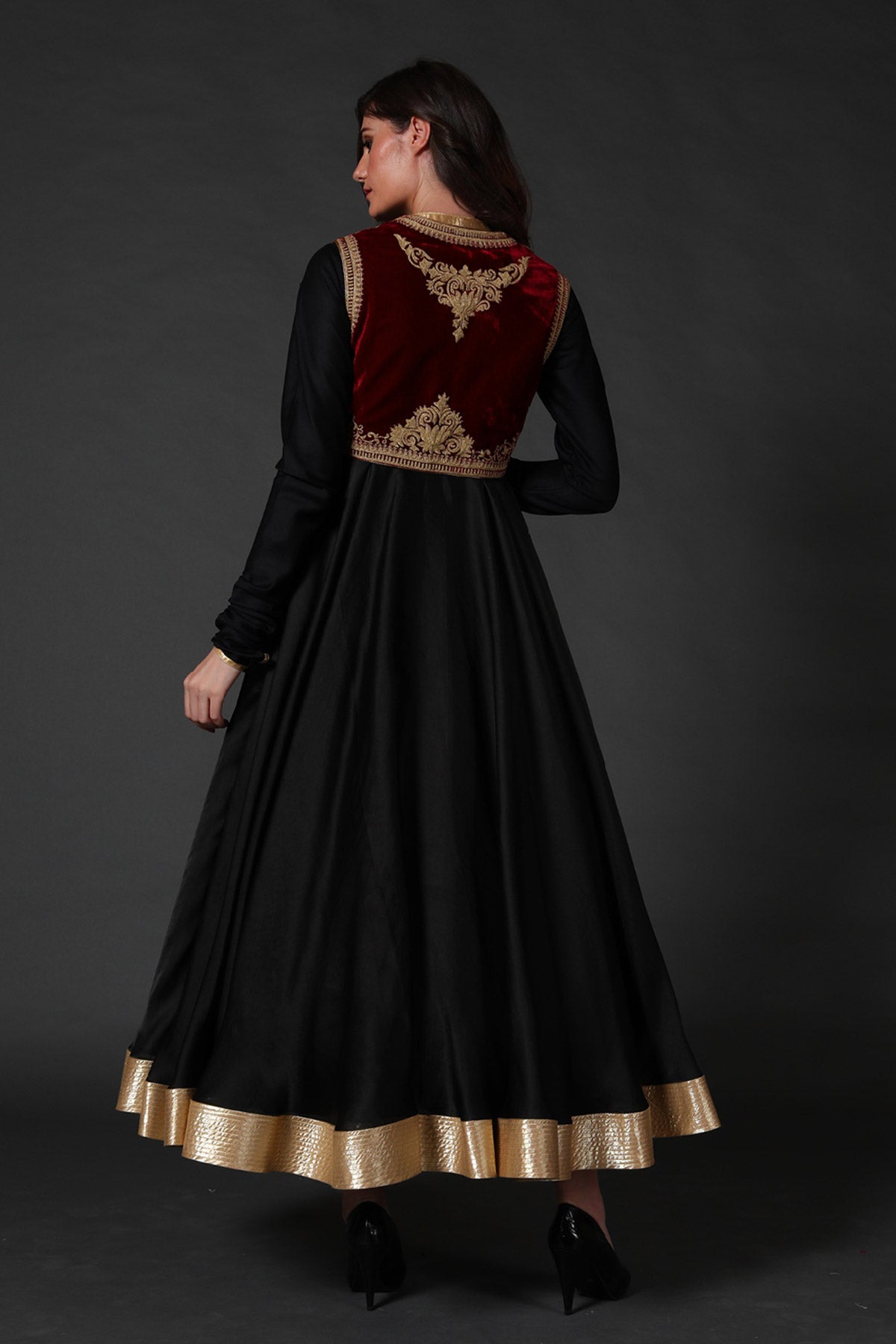 Chanderi Anarkali Set with Velvet Koti