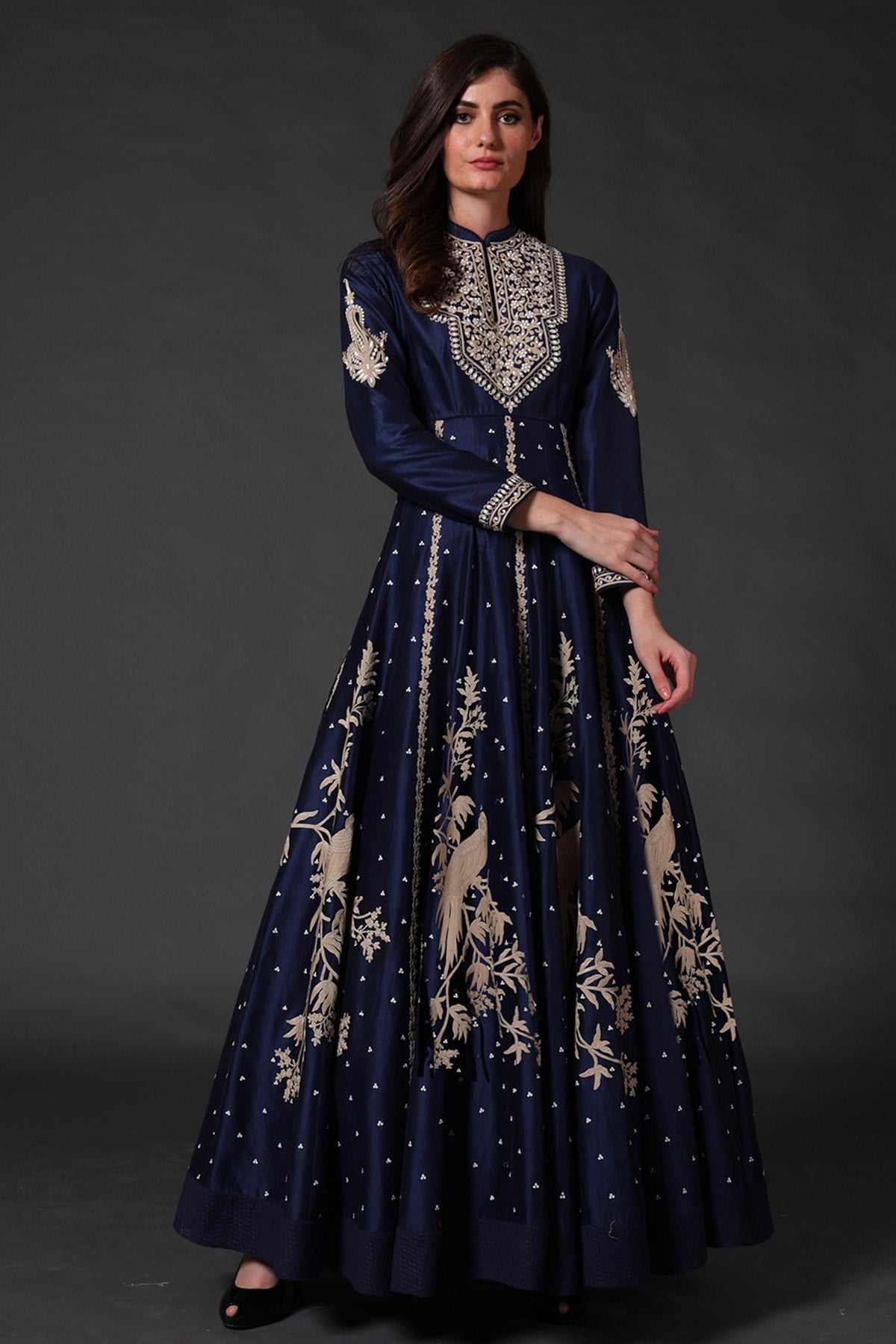 Indigo Anarkali Set With Resham Embroidery