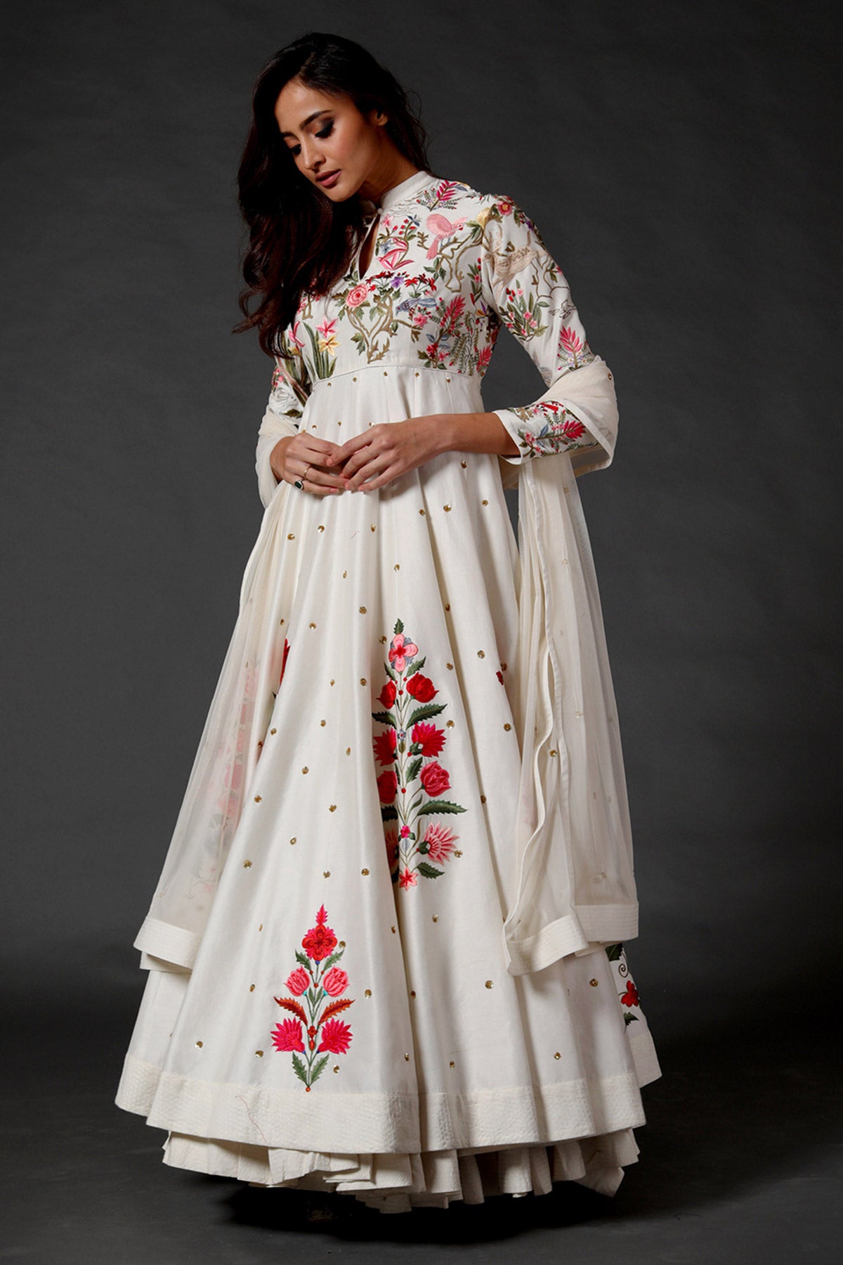 Chanderi Anarkali Set With Floral Motifs
