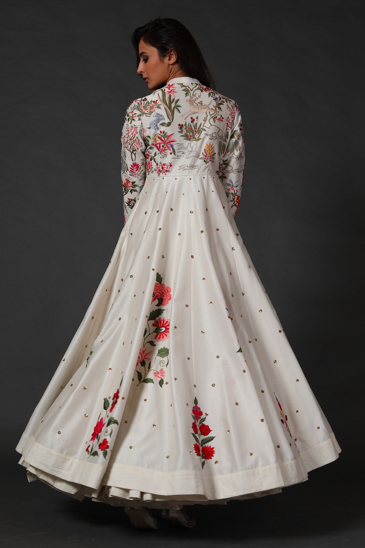 Chanderi Anarkali Set With Floral Motifs