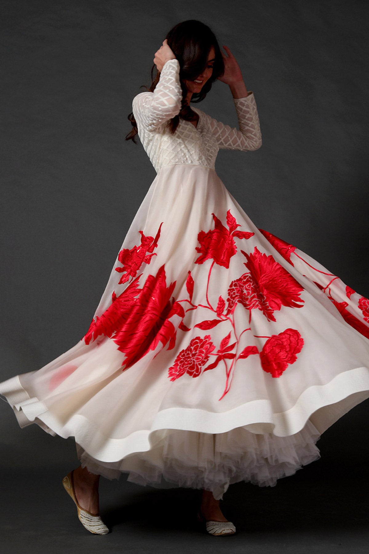 Chanderi Anarkali Set With Floral Embroidery