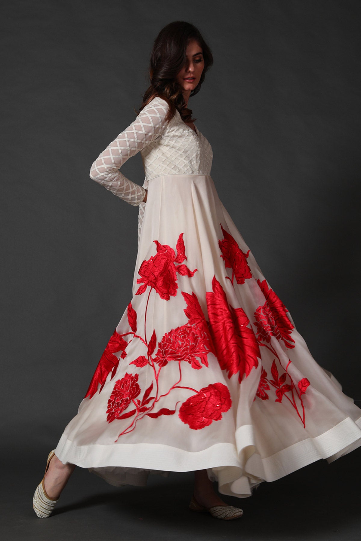 Chanderi Anarkali Set With Floral Embroidery