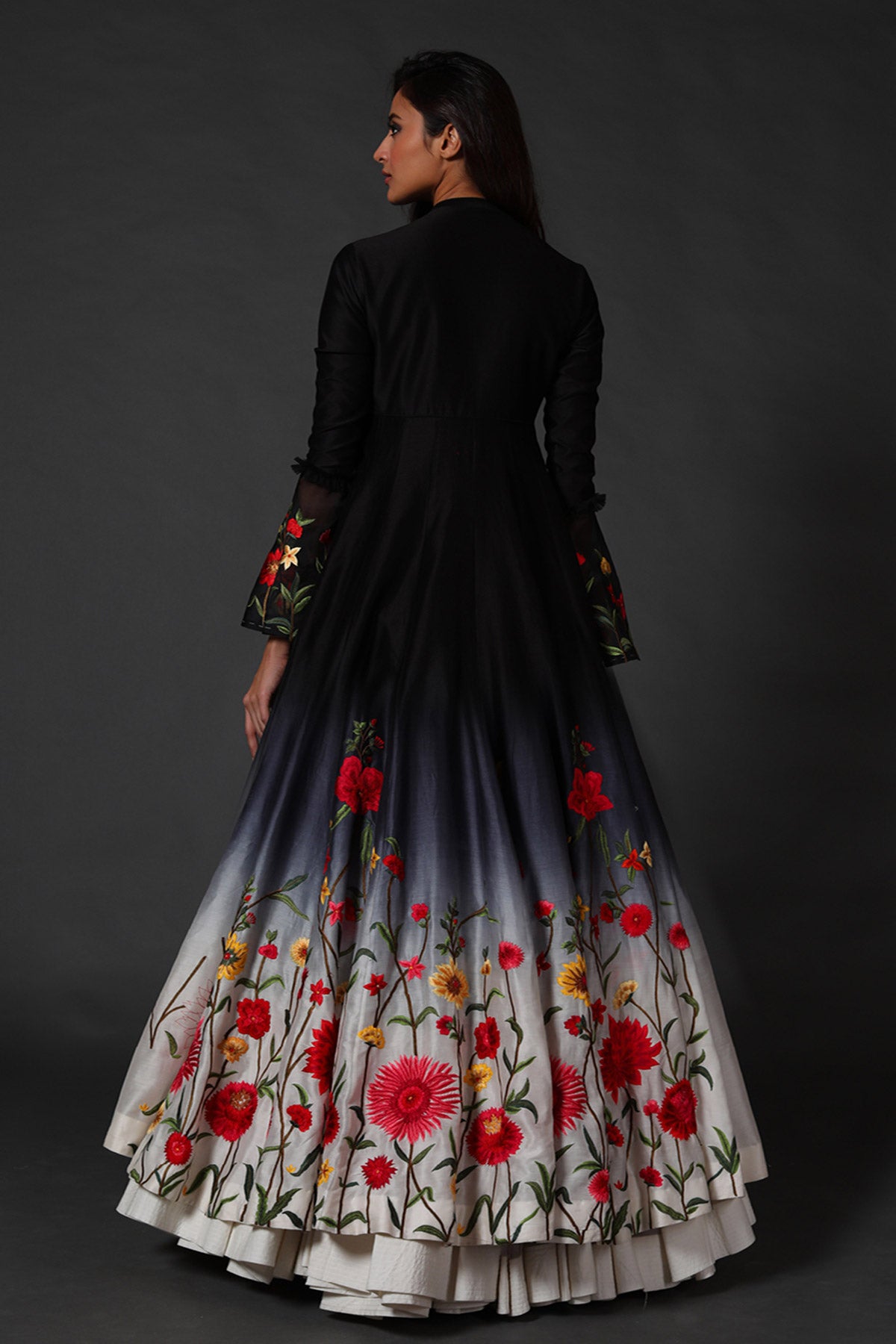 Black Digital Print Anarkali Set With Embroidery