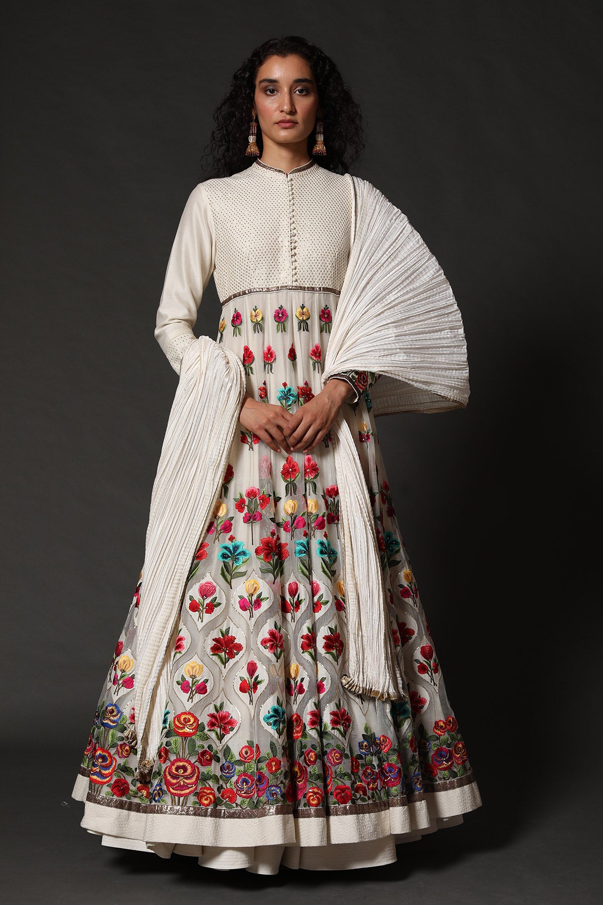 Organza Anarkali Set with Floral Embroidery