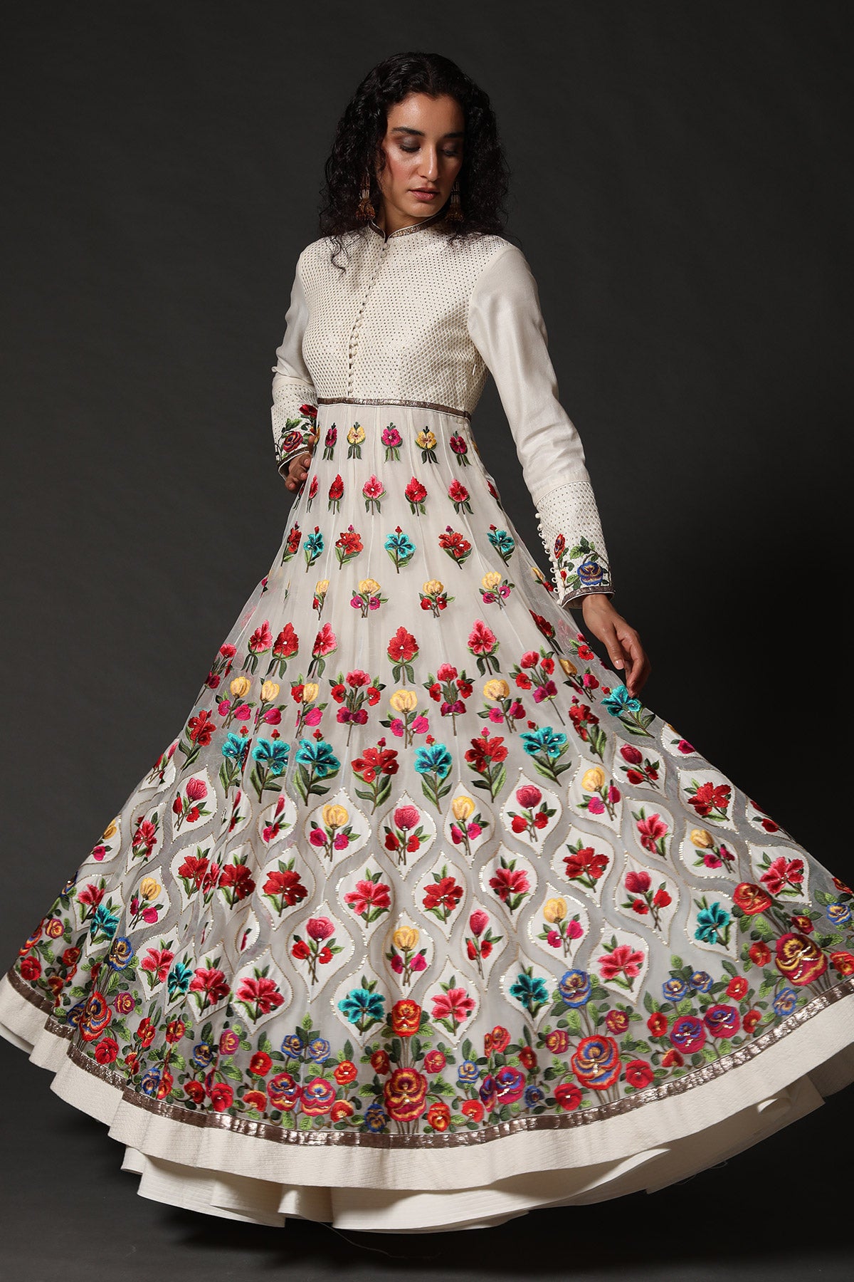 Organza Anarkali Set with Floral Embroidery