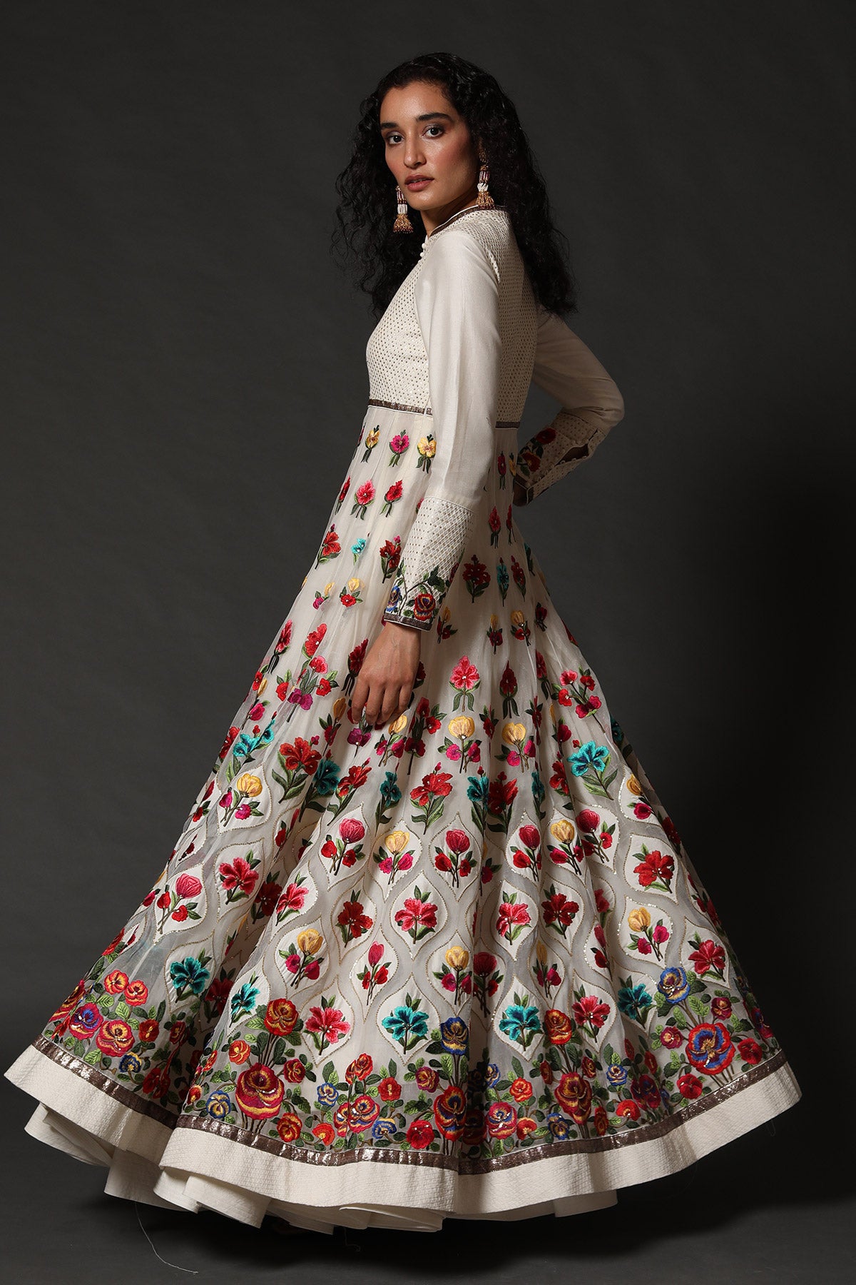 Organza Anarkali Set with Floral Embroidery