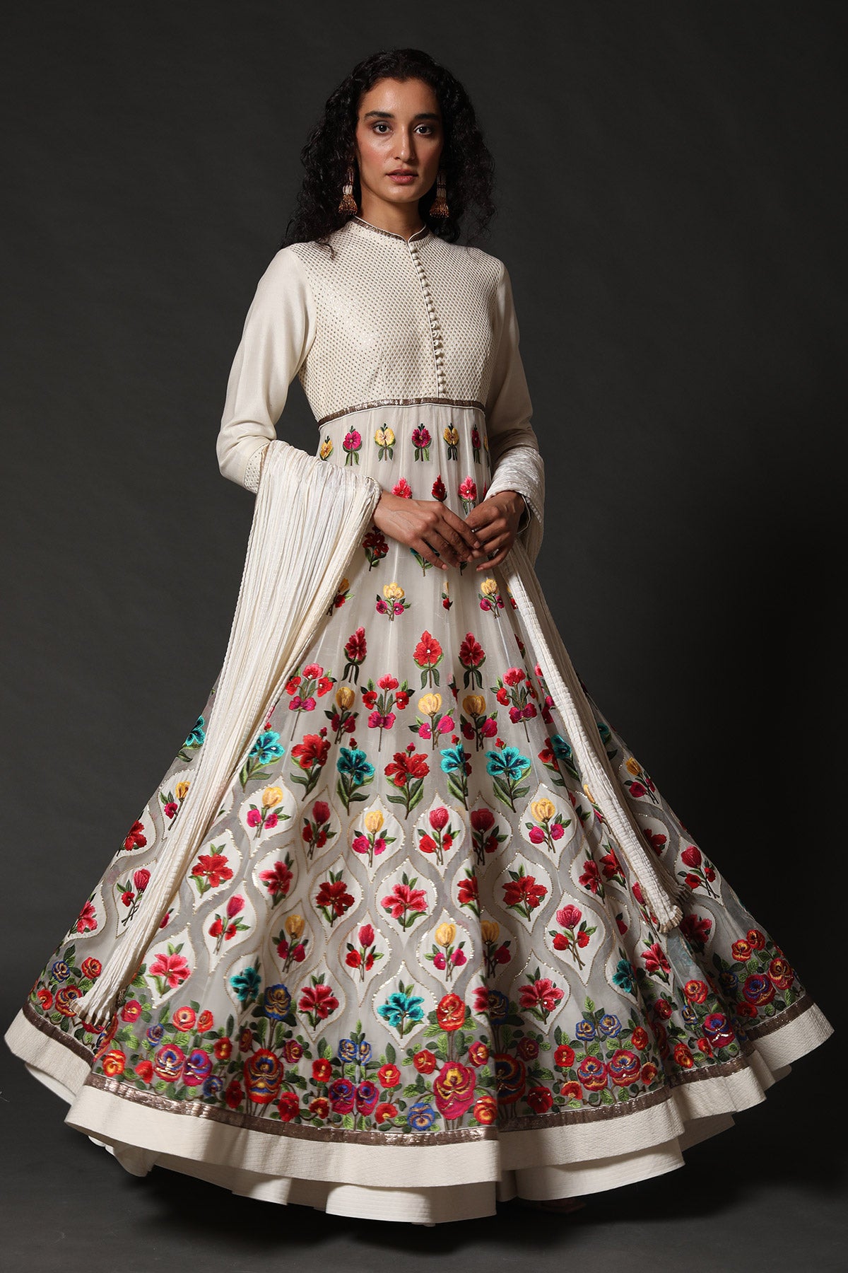Organza Anarkali Set with Floral Embroidery