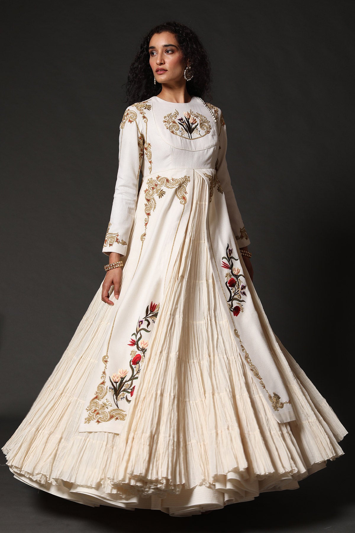Embroidery Slit Anarkali Set Attached With Crinkled Ghera