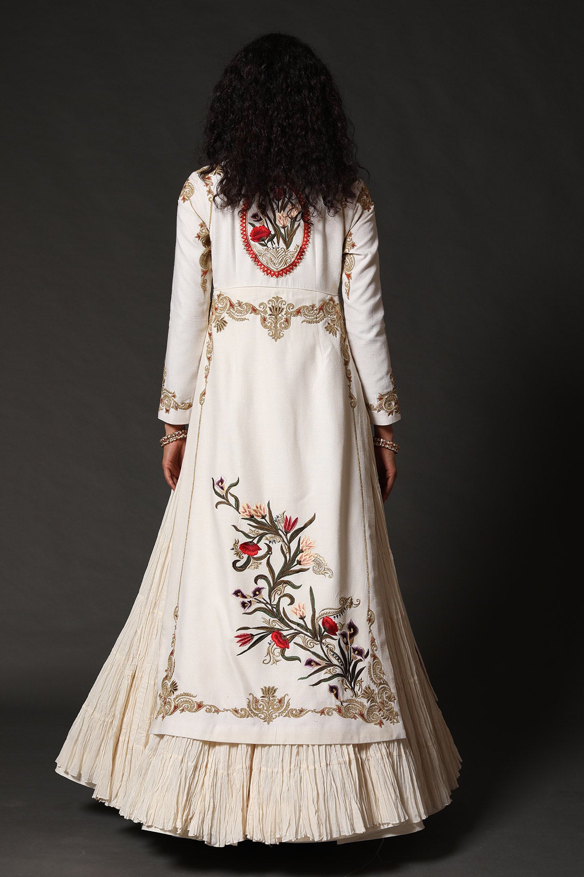 Embroidery Slit Anarkali Set Attached With Crinkled Ghera