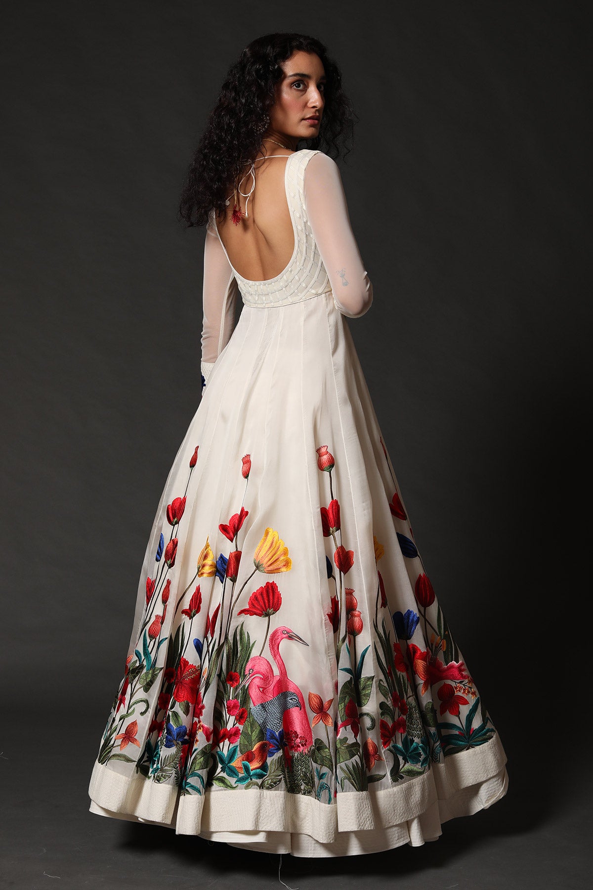 Organza Anarkali Set With Floral Embroidery
