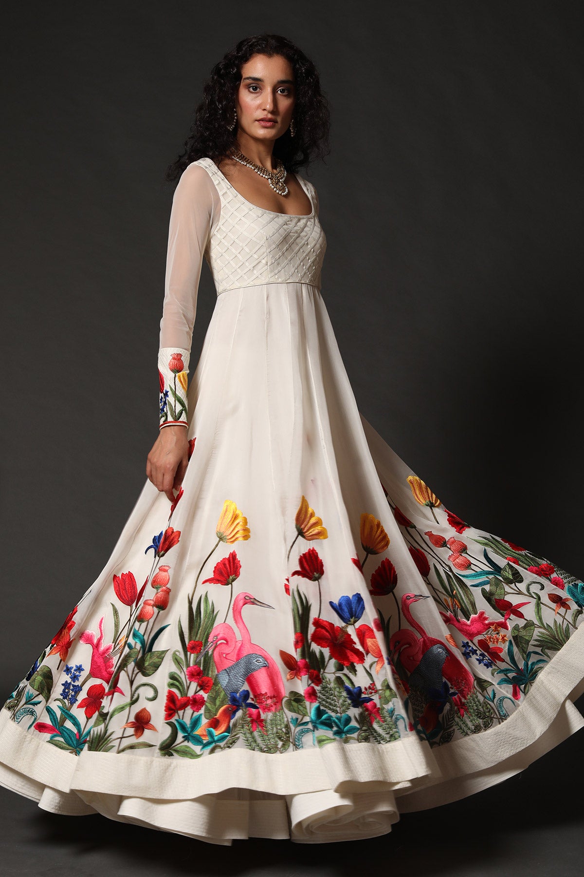 Organza Anarkali Set With Floral Embroidery