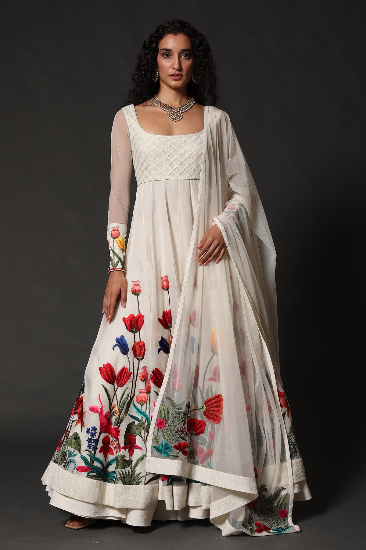 Organza Anarkali Set With Floral Embroidery