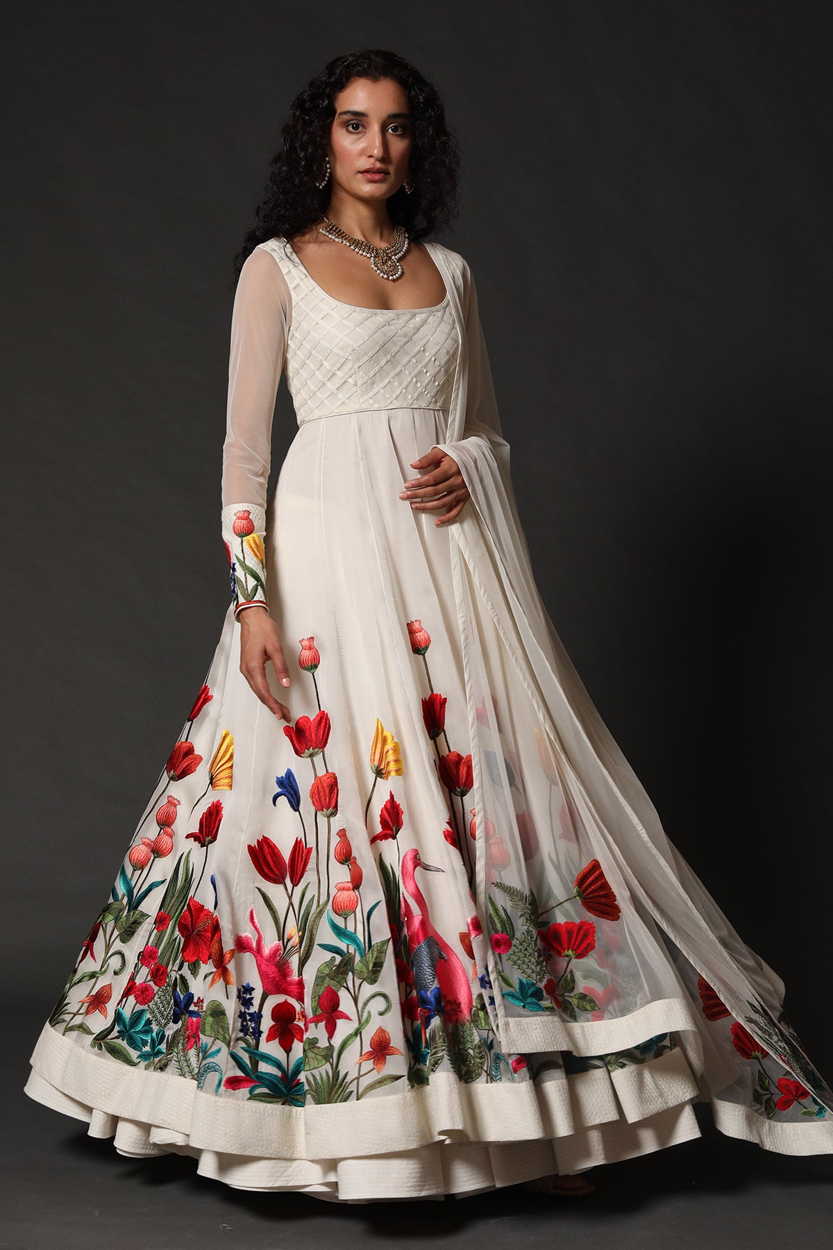 Organza Anarkali Set With Floral Embroidery