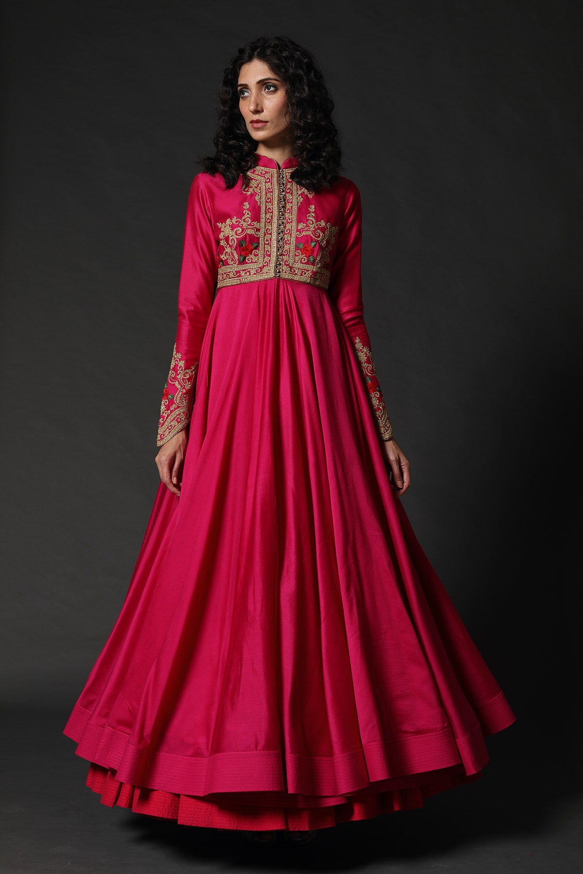 Chanderi Anarkali Set With Resham Embroidery