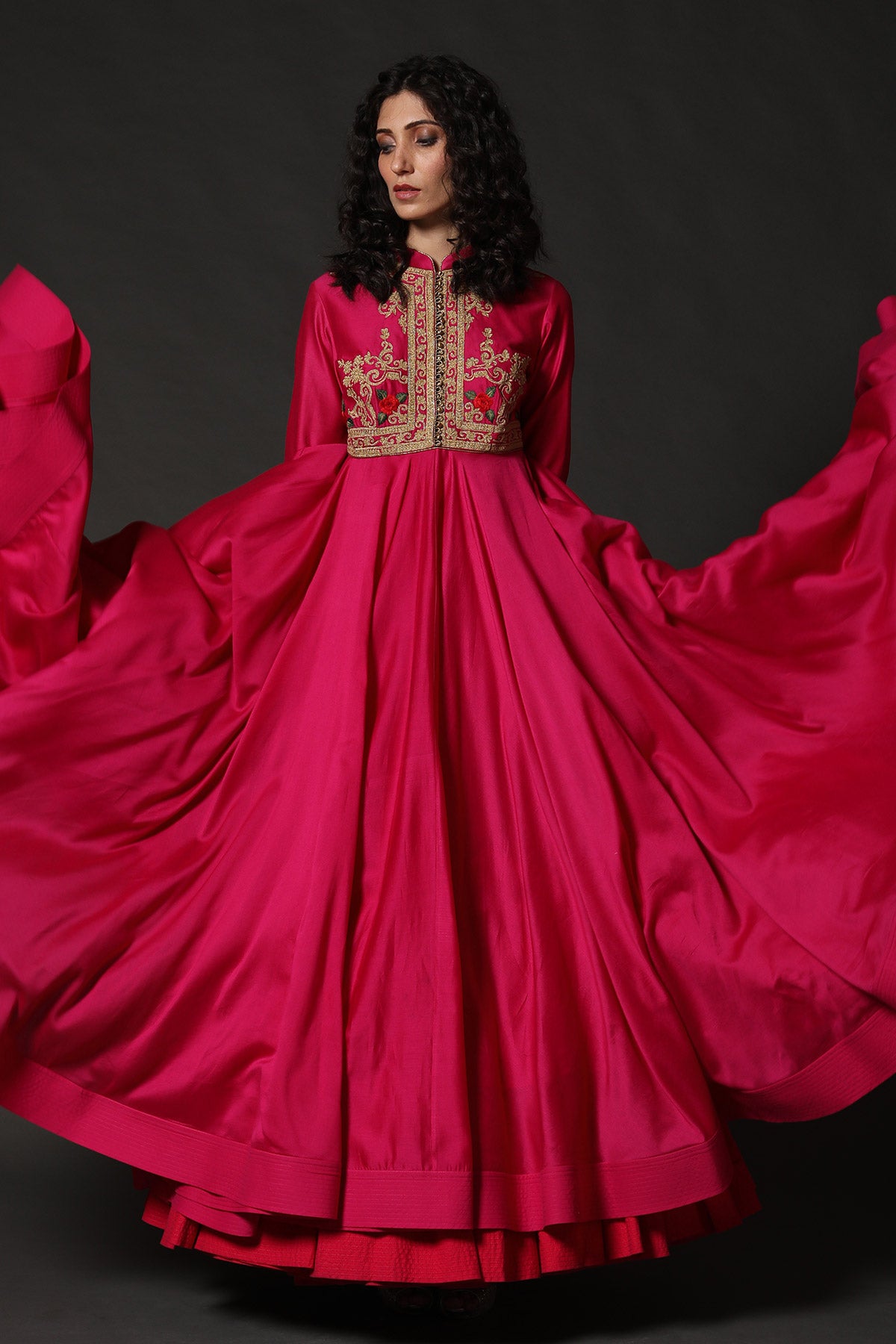 Chanderi Anarkali Set With Resham Embroidery
