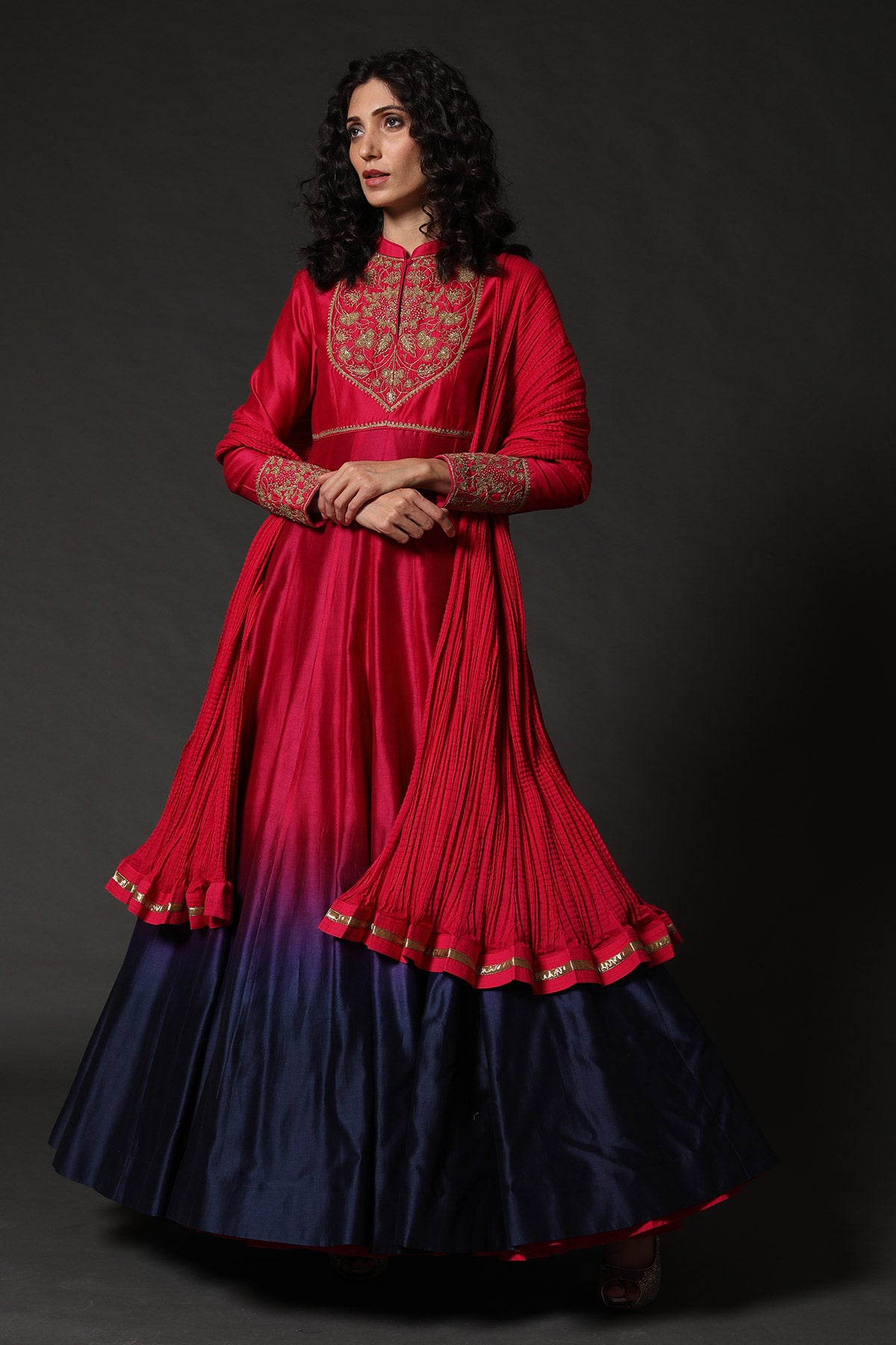 Chanderi Anarkali Set With Resham Embroidery