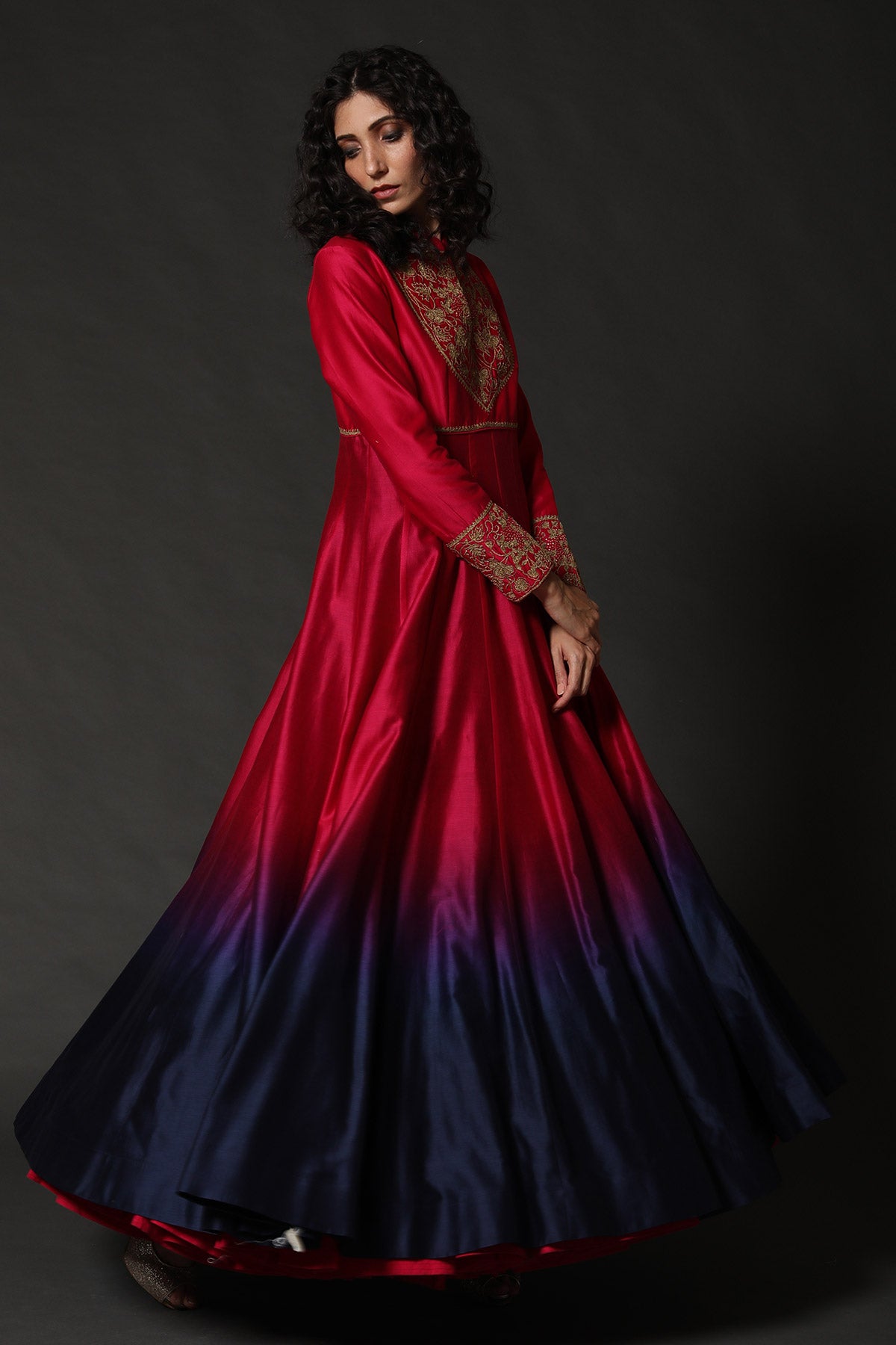 Chanderi Anarkali Set With Resham Embroidery
