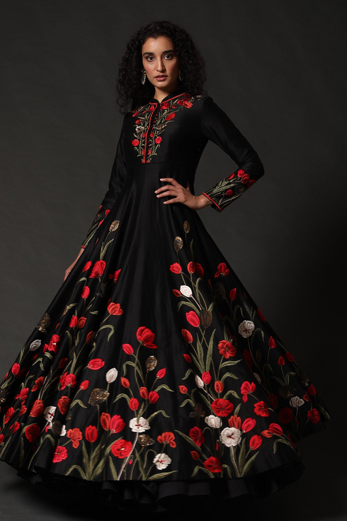 Chanderi Anarkali Set With Floral Embroidery