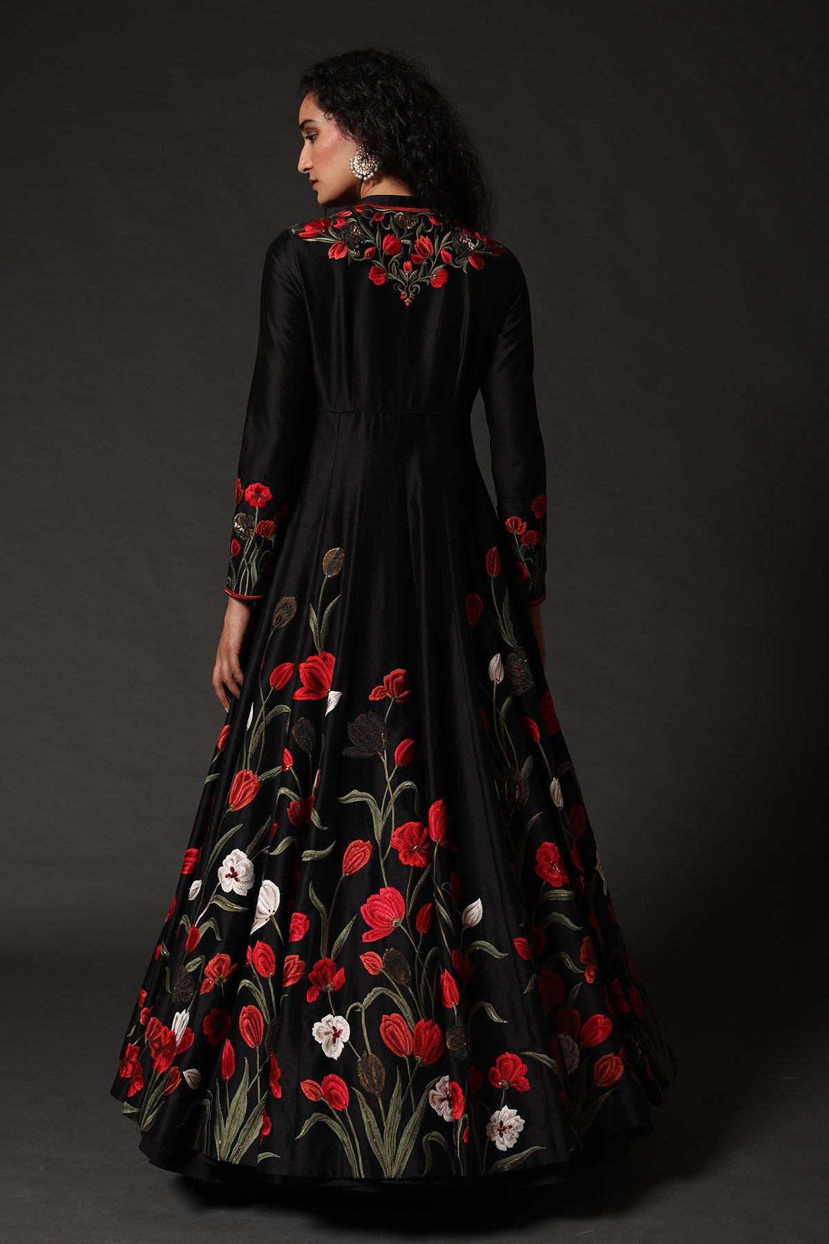 Chanderi Anarkali Set With Floral Embroidery