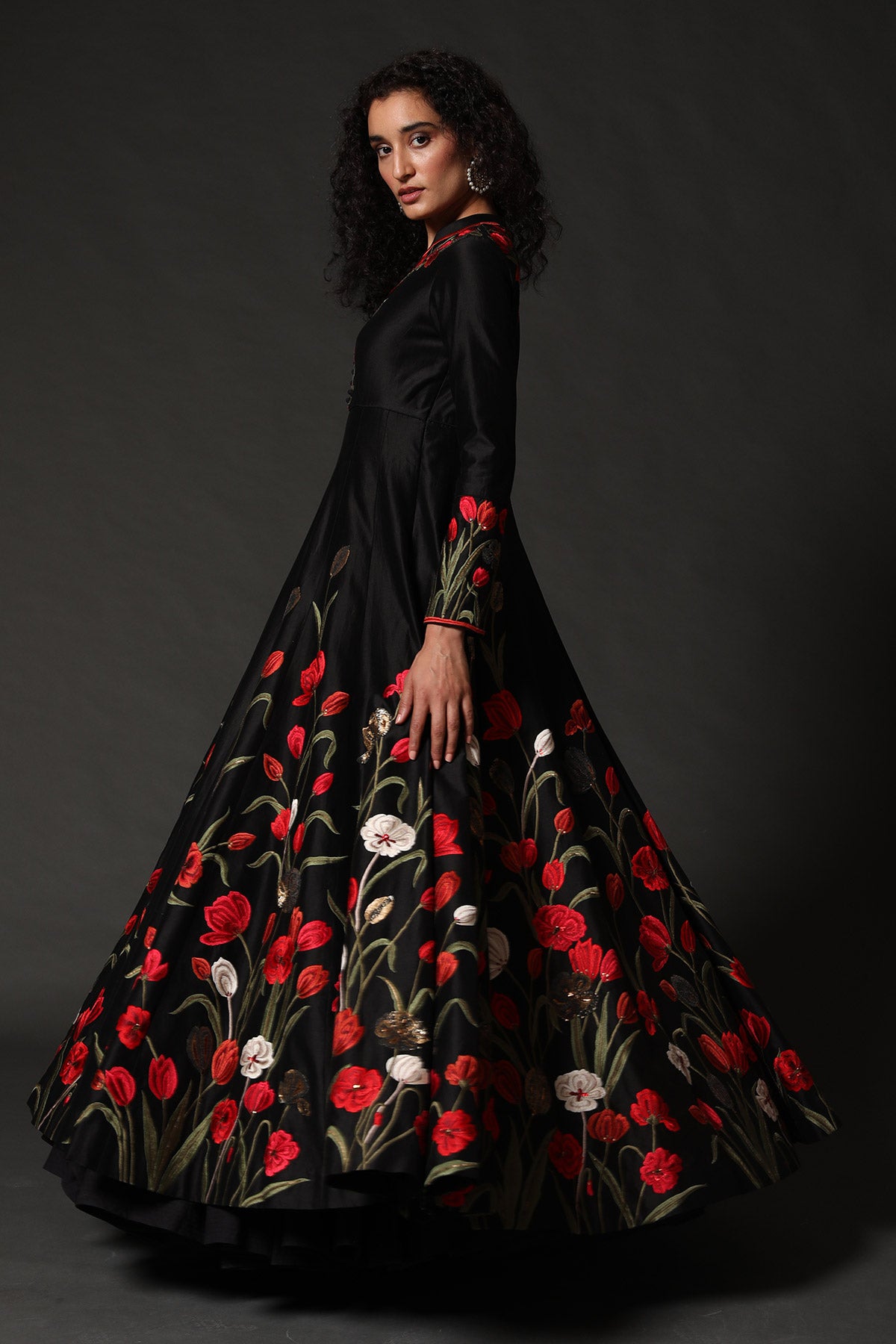 Chanderi Anarkali Set With Floral Embroidery