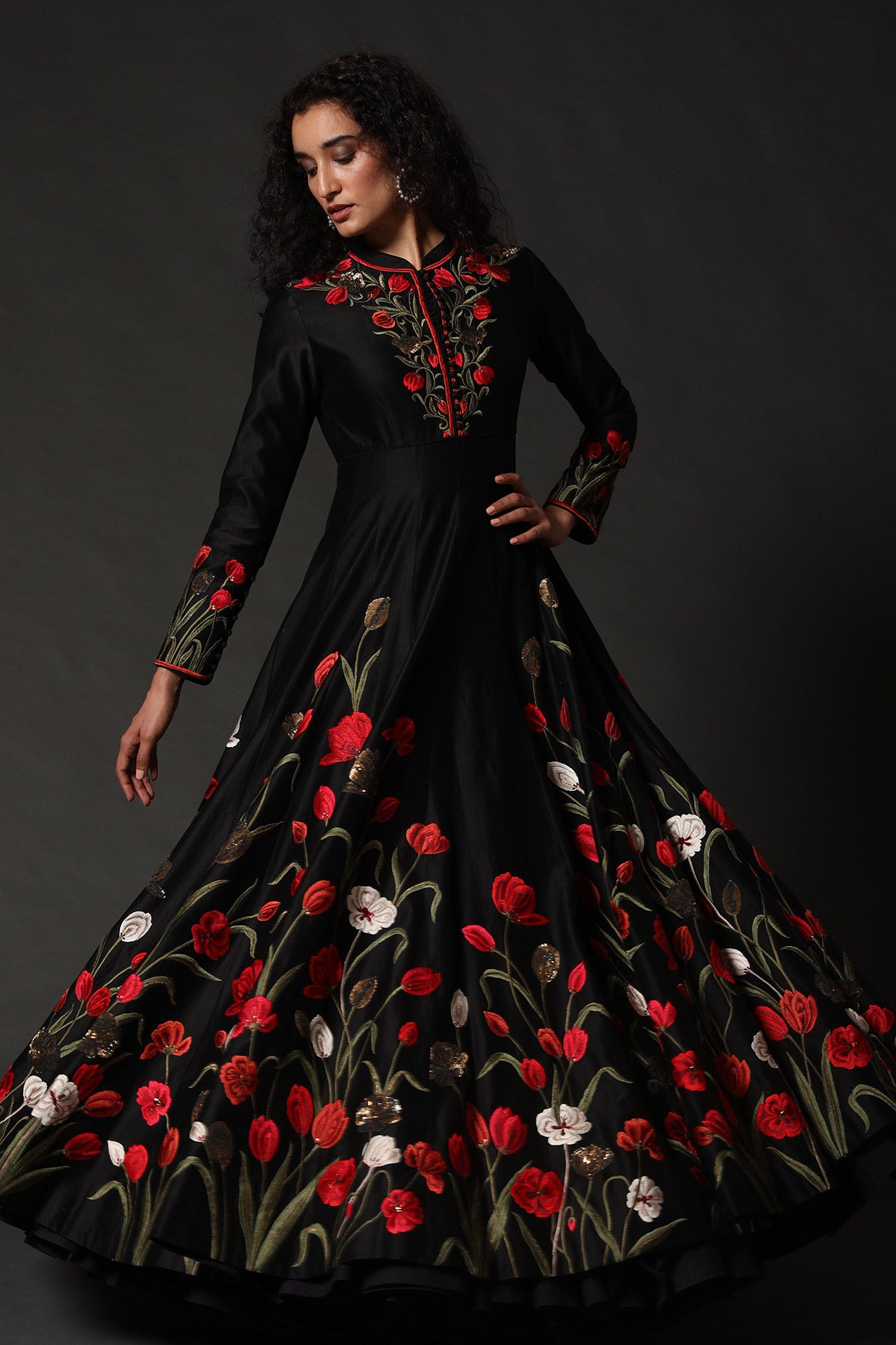 Chanderi Anarkali Set With Floral Embroidery
