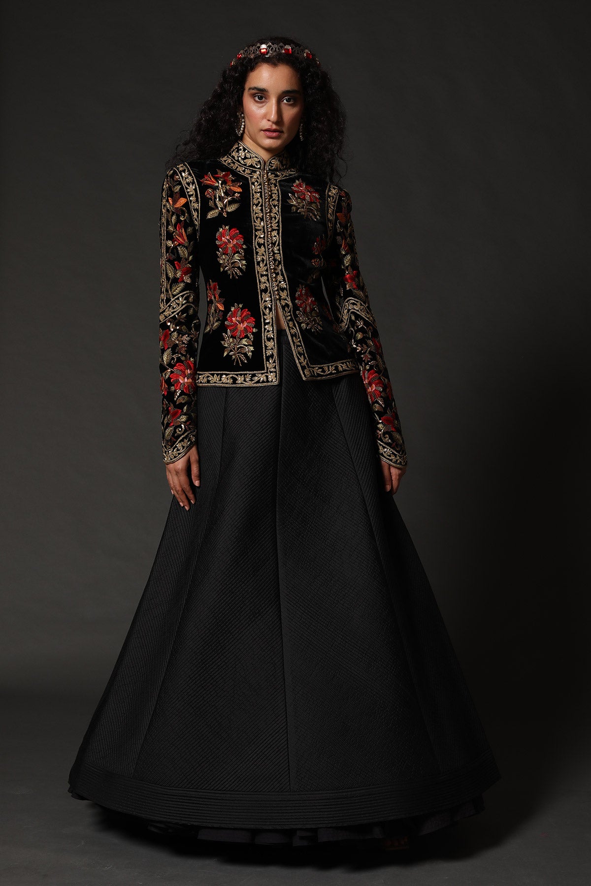 Black Velvet Short Jacket With Embroidery