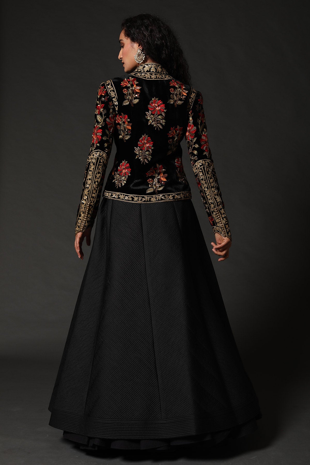 Black Velvet Short Jacket With Embroidery