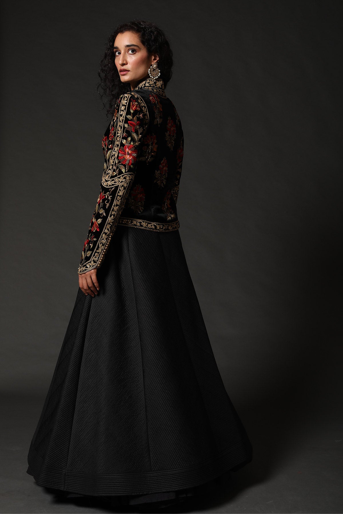 Black Velvet Short Jacket With Embroidery