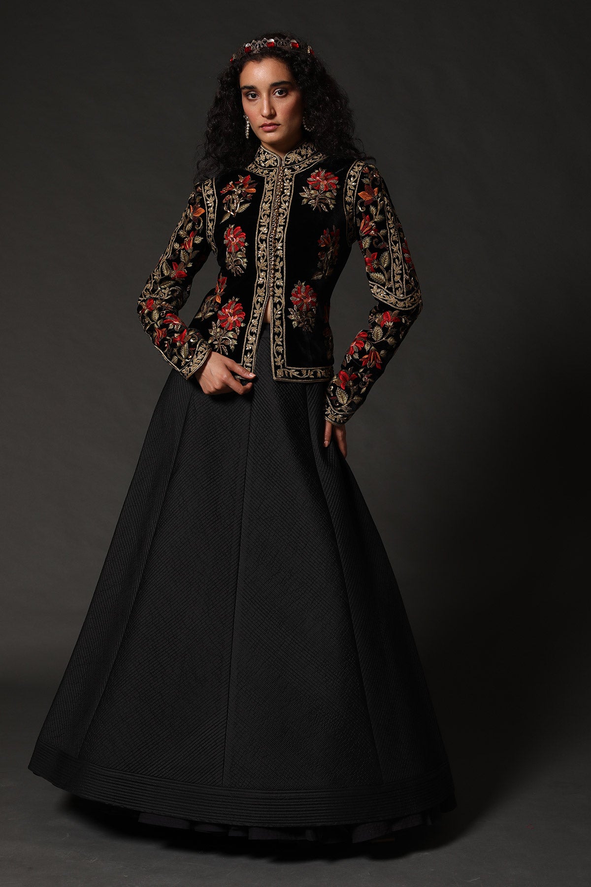 Black Velvet Short Jacket With Embroidery