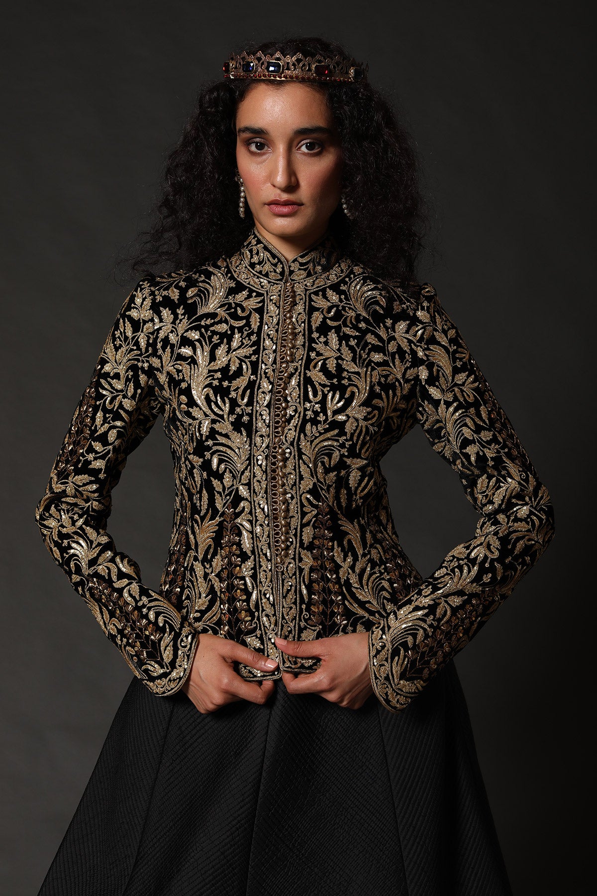 Black Velvet Short Jacket With Embroidery
